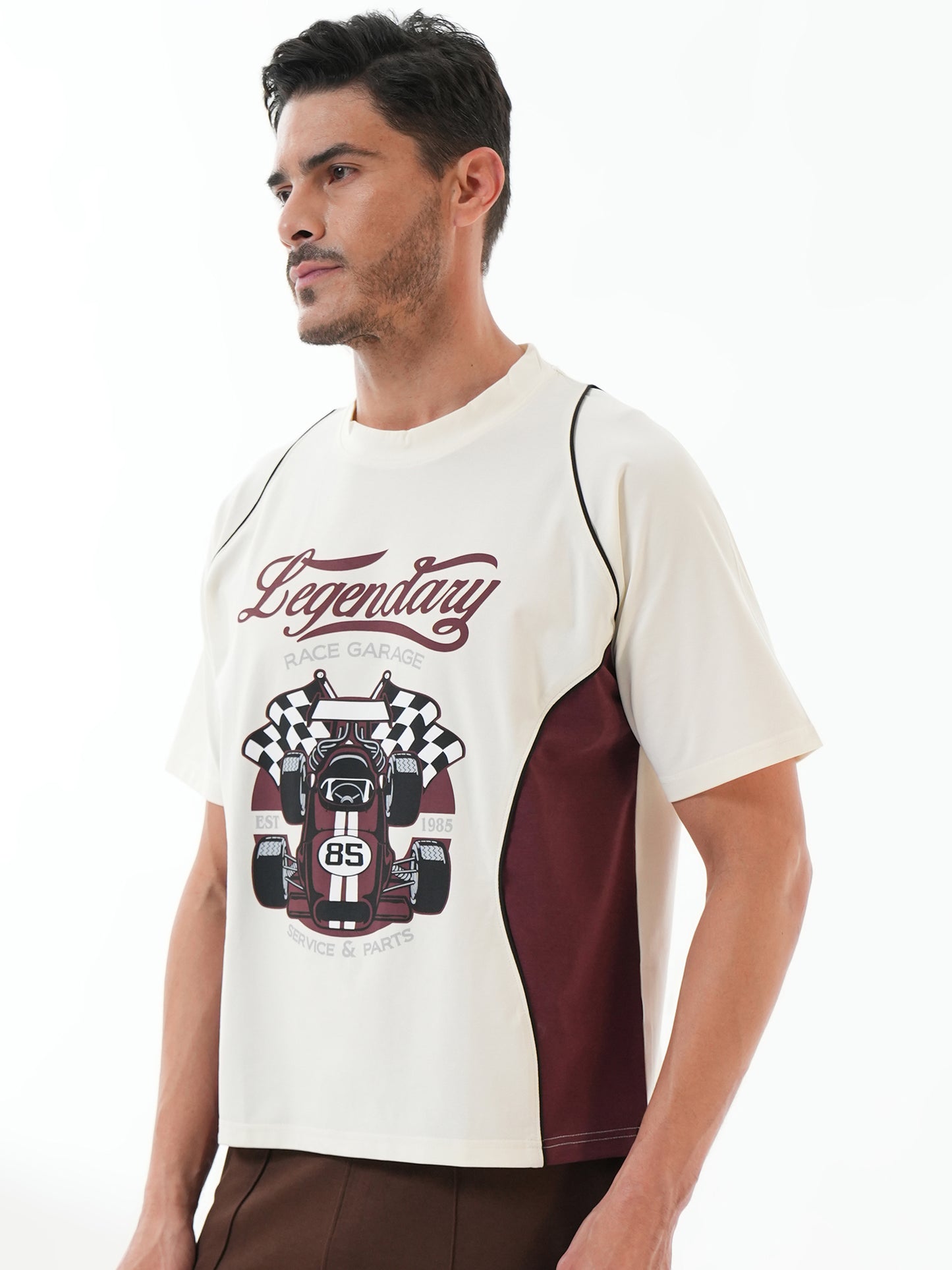 Men Oversized Printed Round Neck Drop Shoulder T-shirt White - Reprise