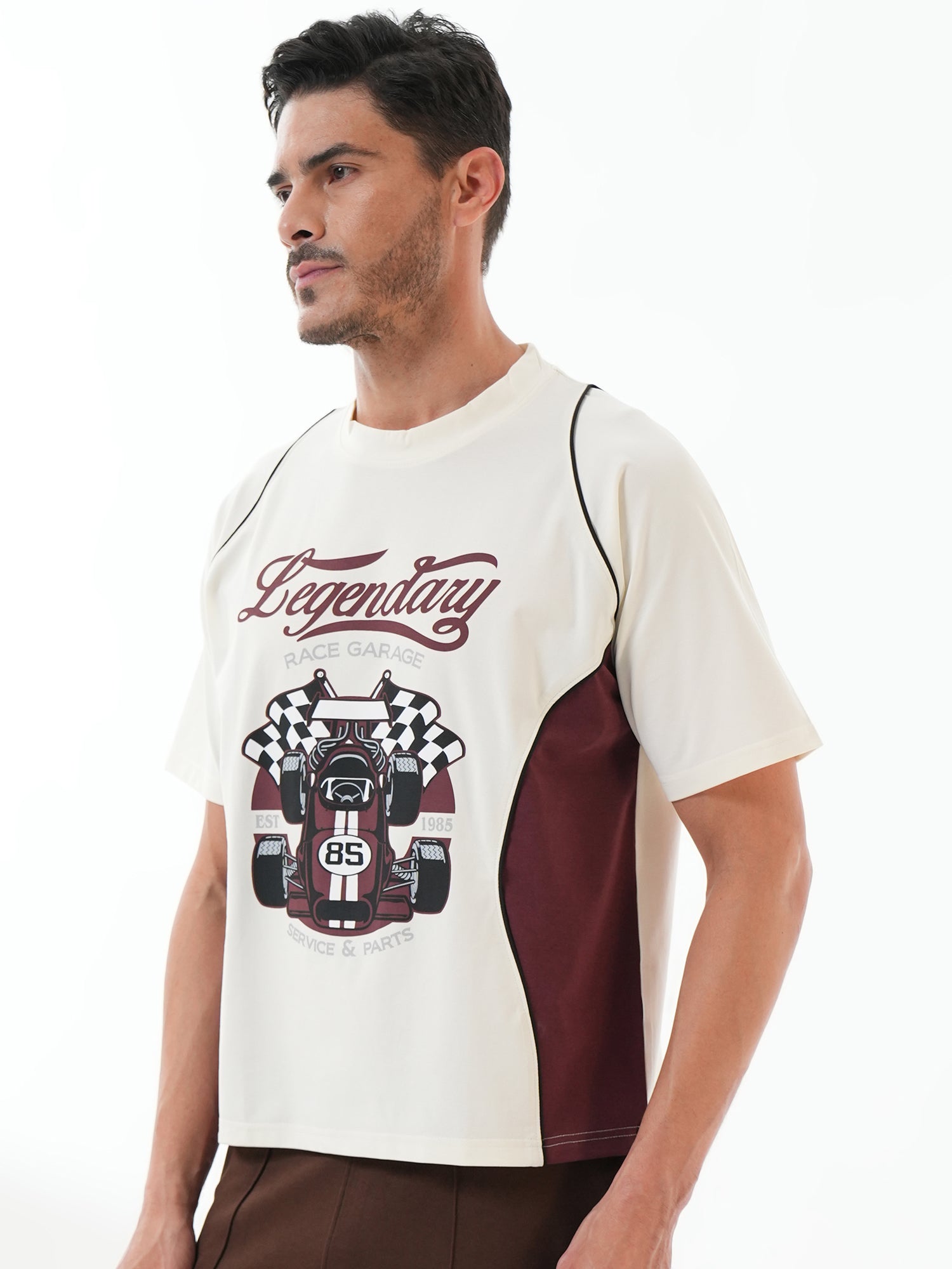 Men Oversized Printed Round Neck Drop Shoulder T-shirt White - Reprise