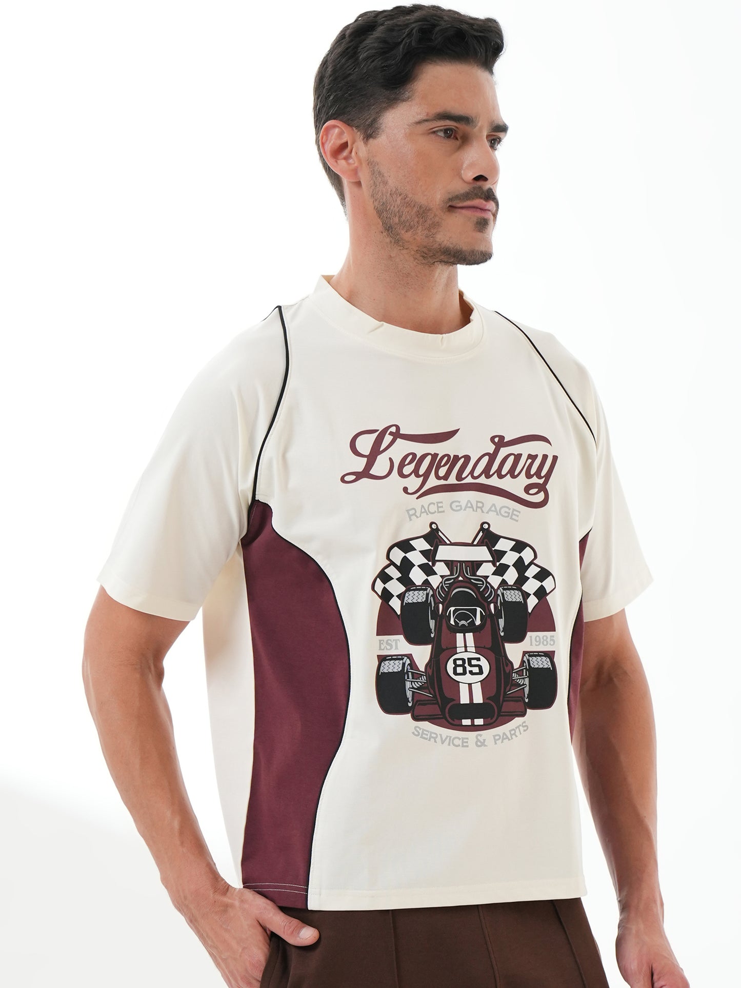 Men Oversized Printed Round Neck Drop Shoulder T-shirt White - Reprise