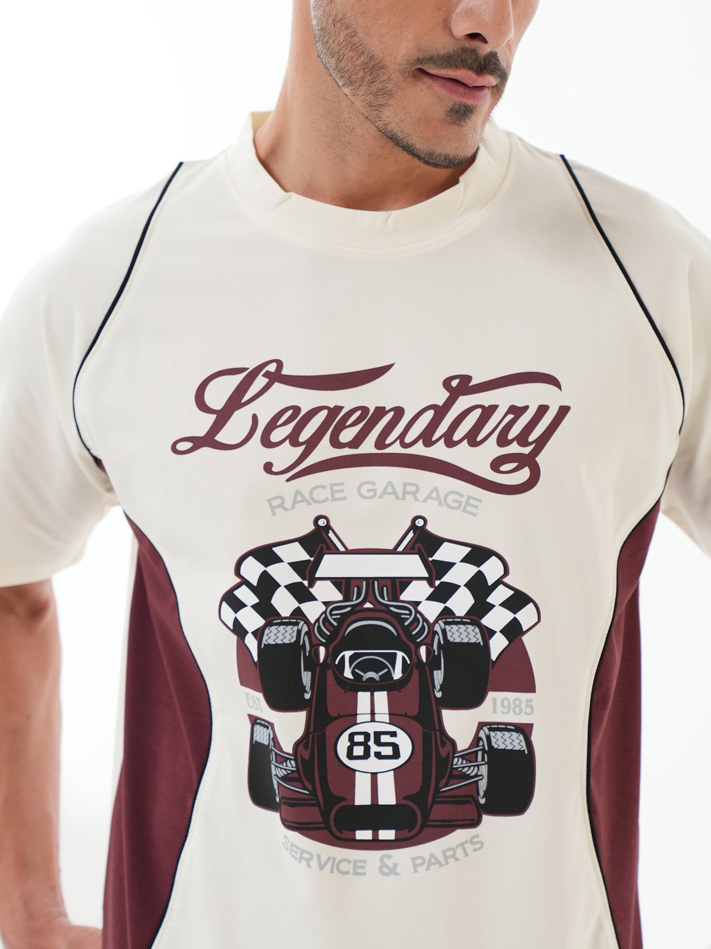 Men Oversized Printed Round Neck Drop Shoulder T-shirt White - Reprise