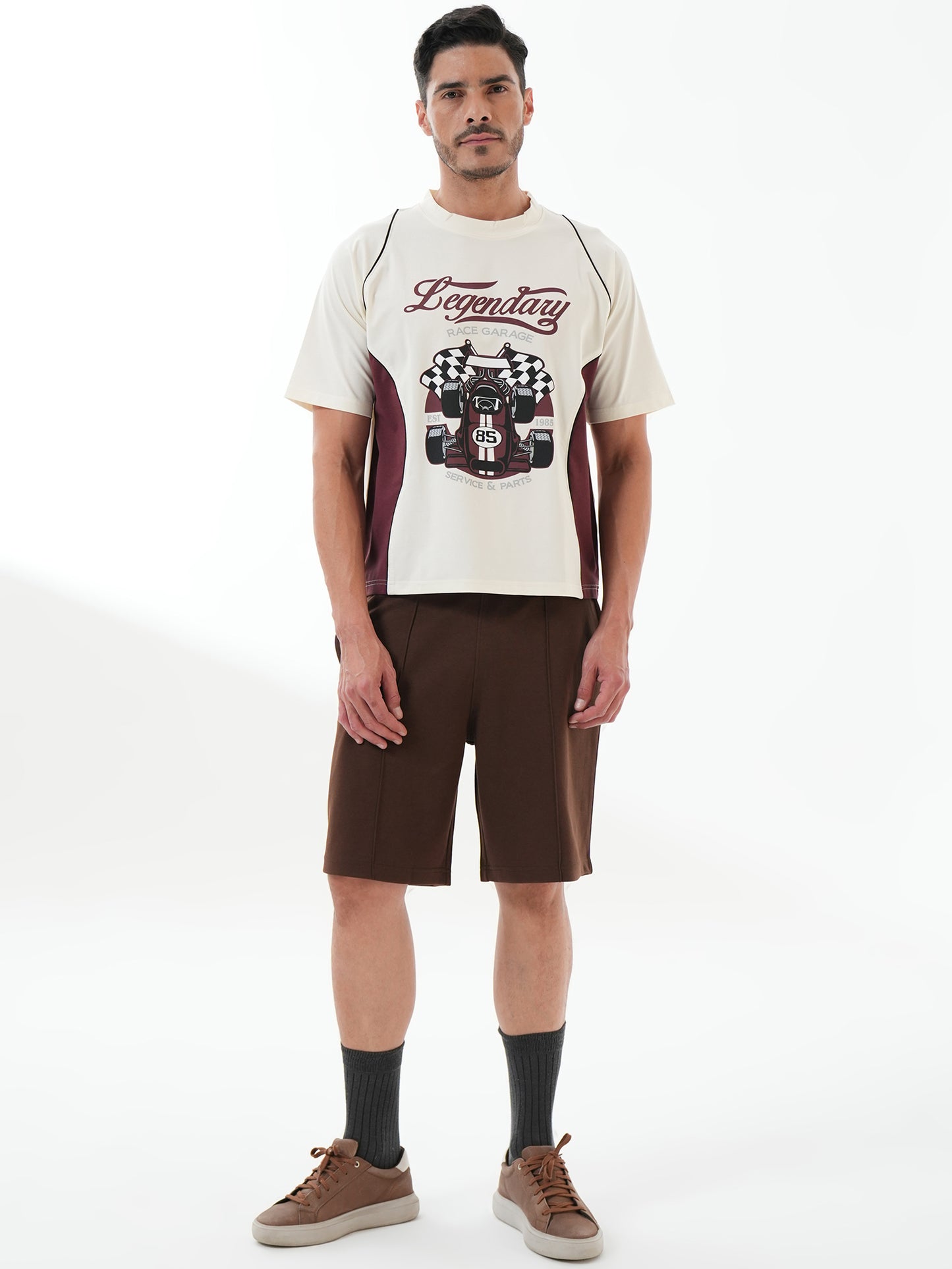 Men Oversized Printed Round Neck Drop Shoulder T-shirt White - Reprise