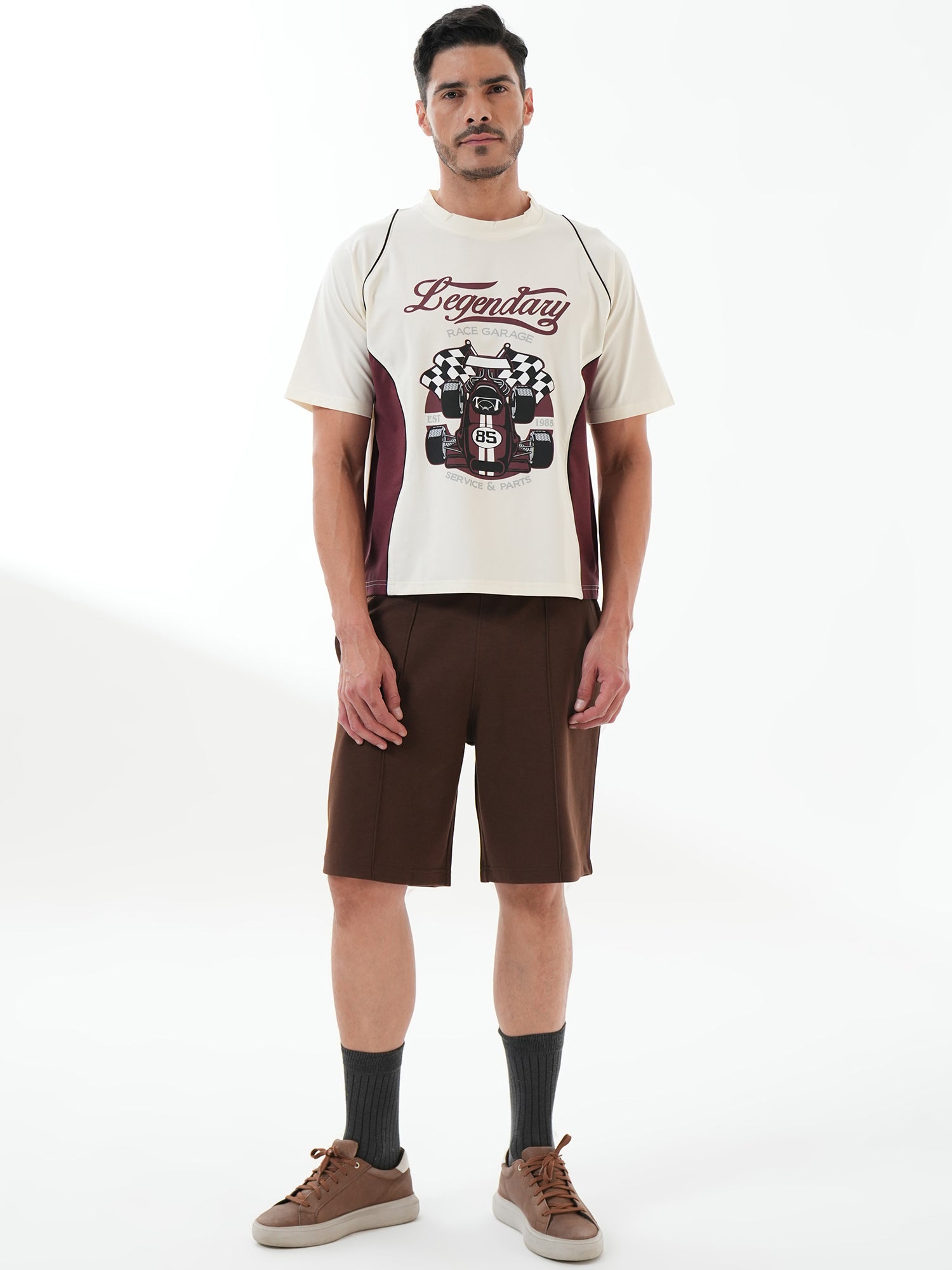 Men Oversized Printed Round Neck Drop Shoulder T-shirt White - Reprise