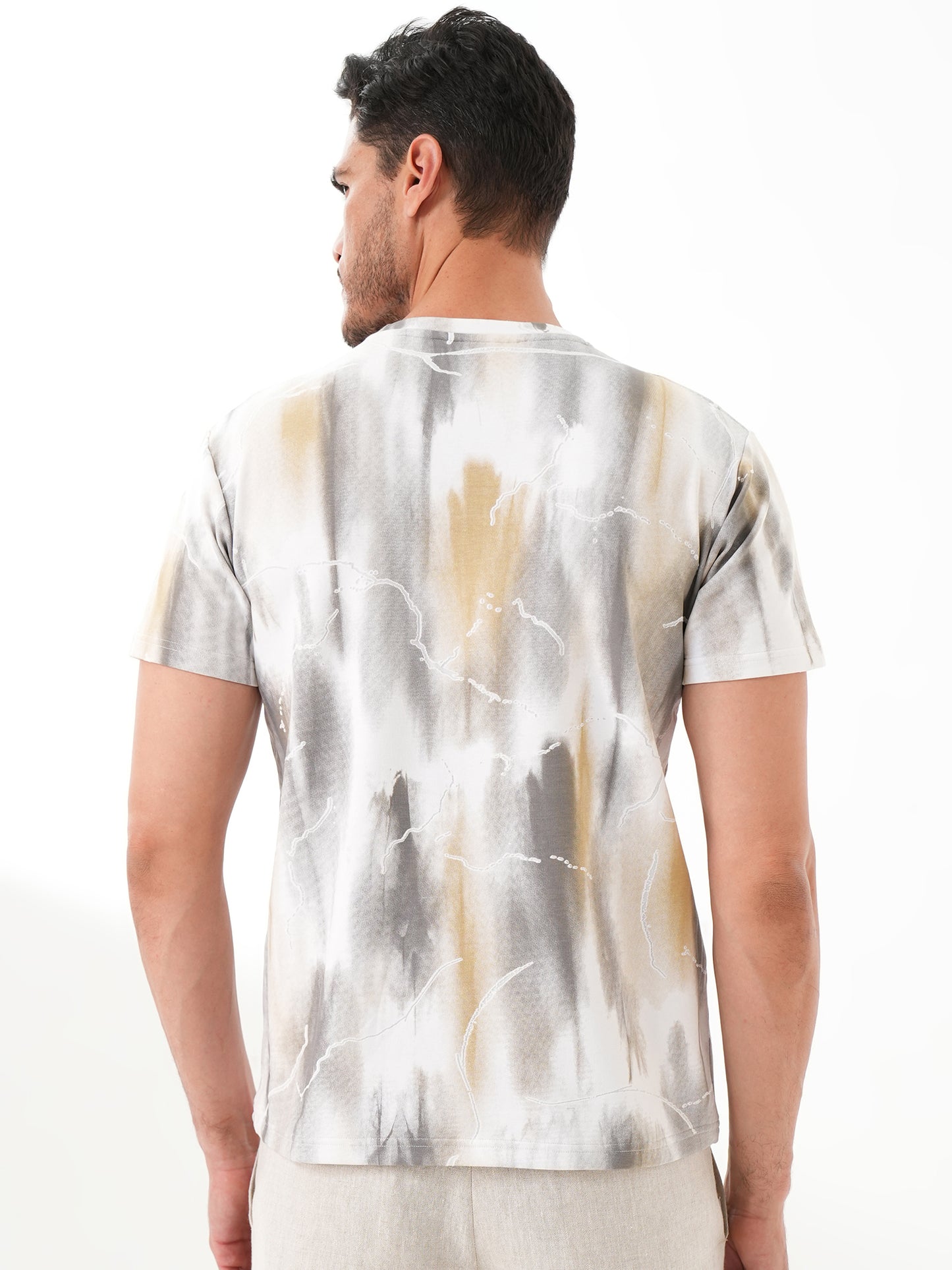 Men Printed Round Neck T-shirt White Black