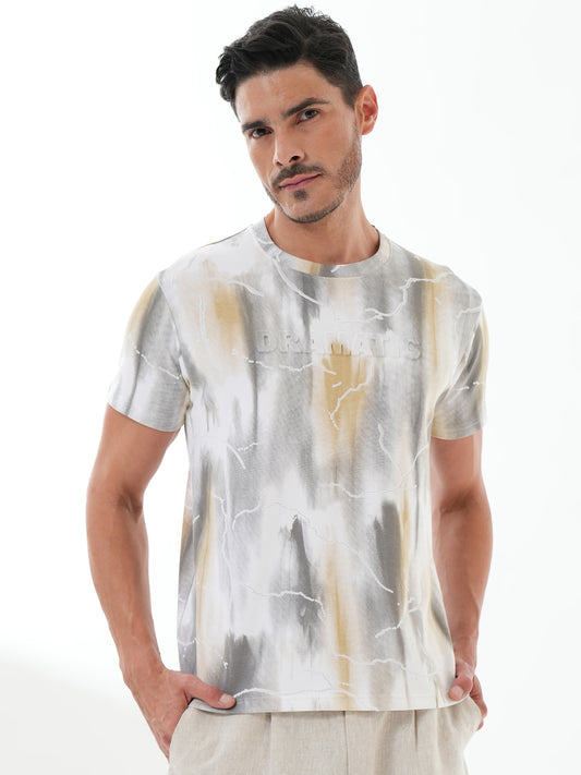 Men Printed Round Neck T-shirt White Black