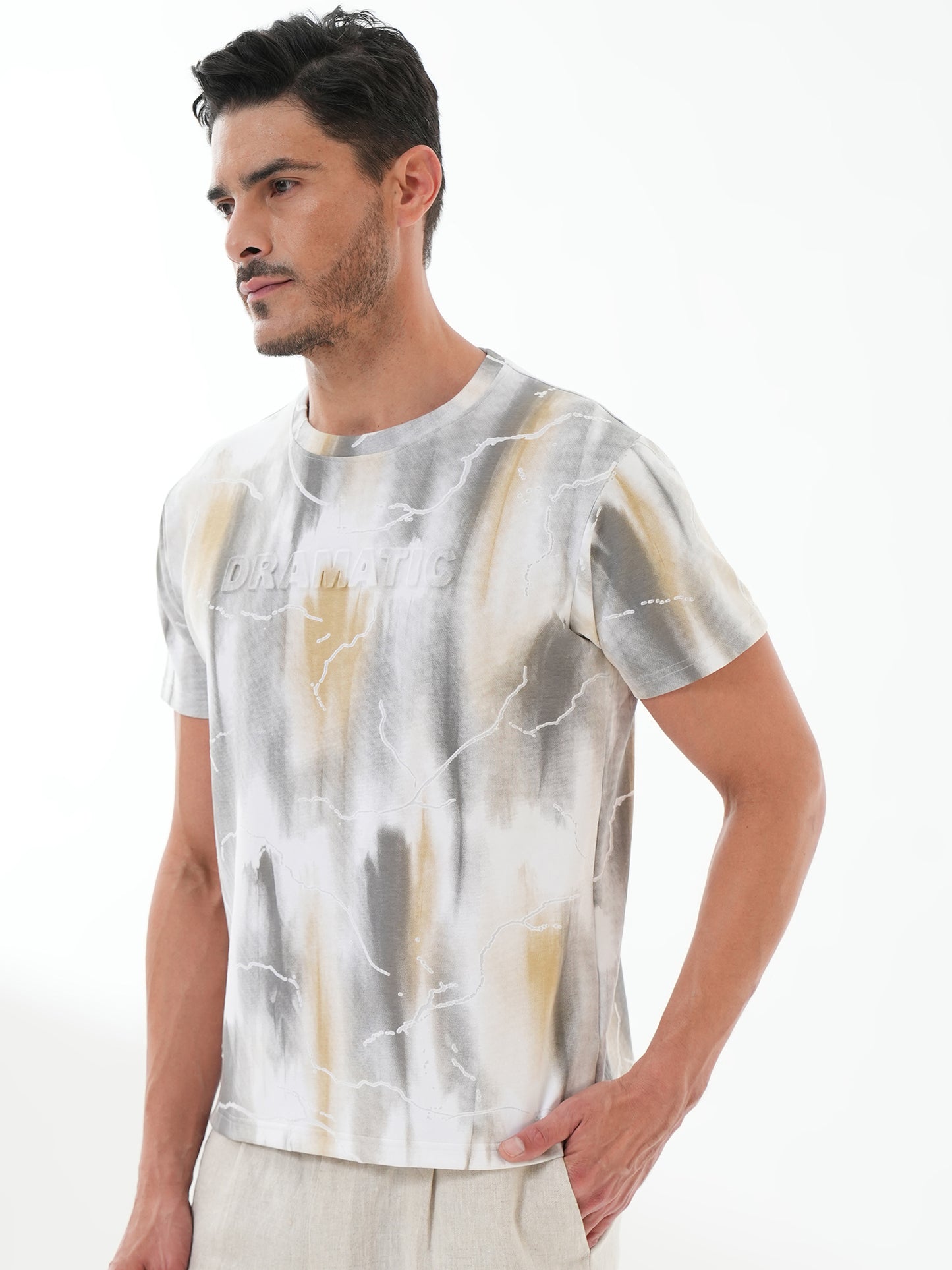Men Printed Round Neck T-shirt White Black