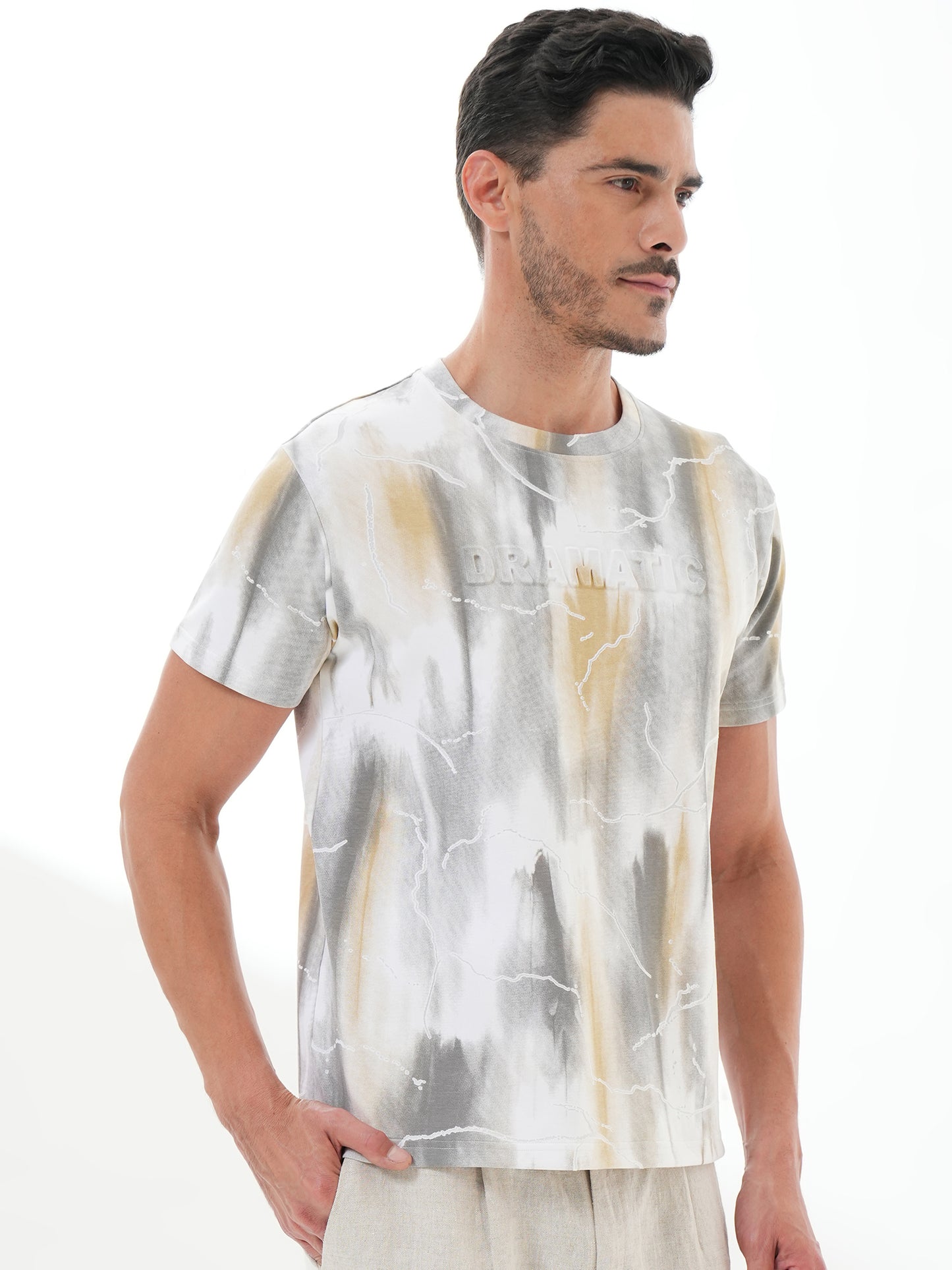 Men Printed Round Neck T-shirt White Black
