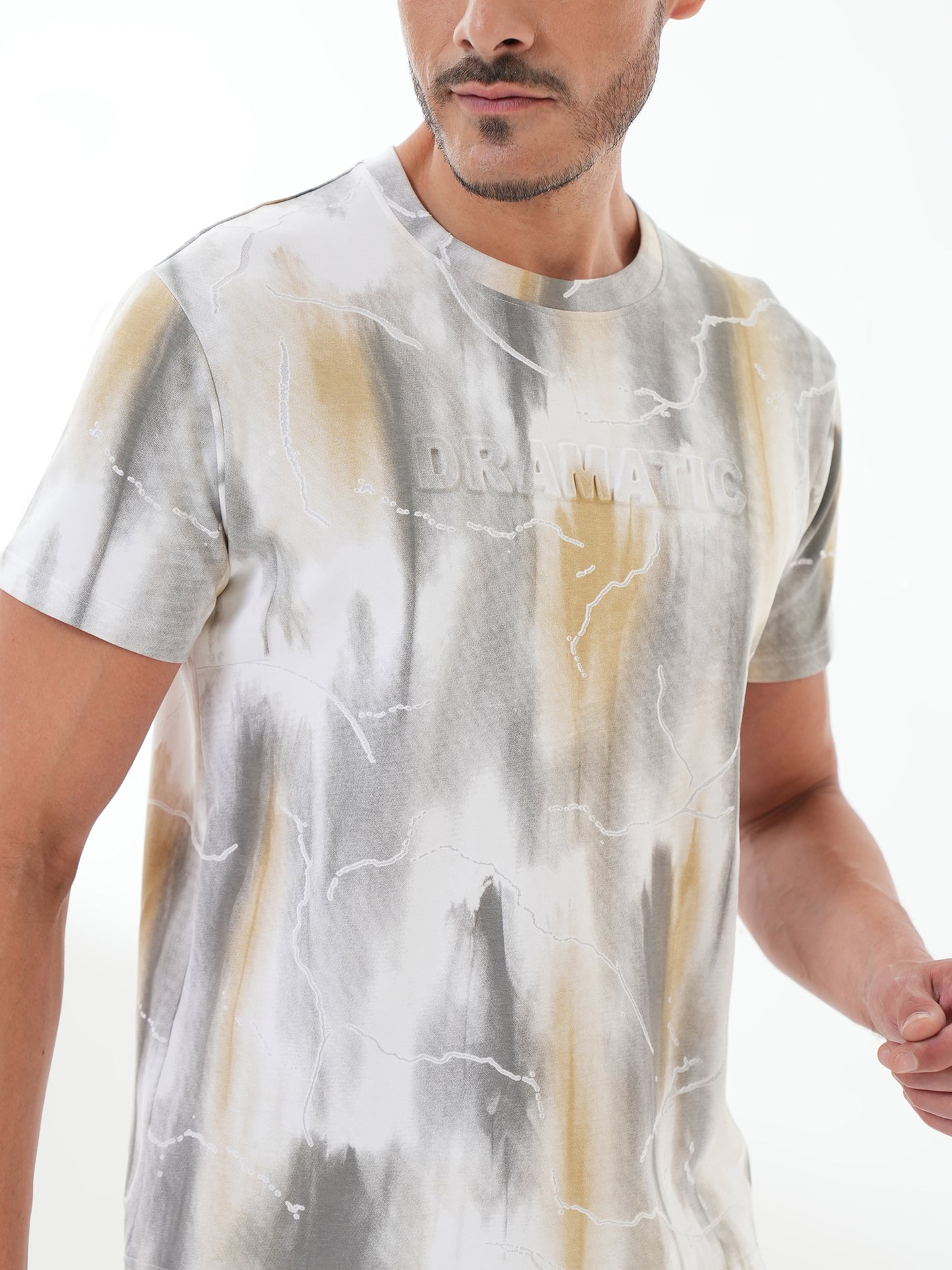 Men Printed Round Neck T-shirt White Black