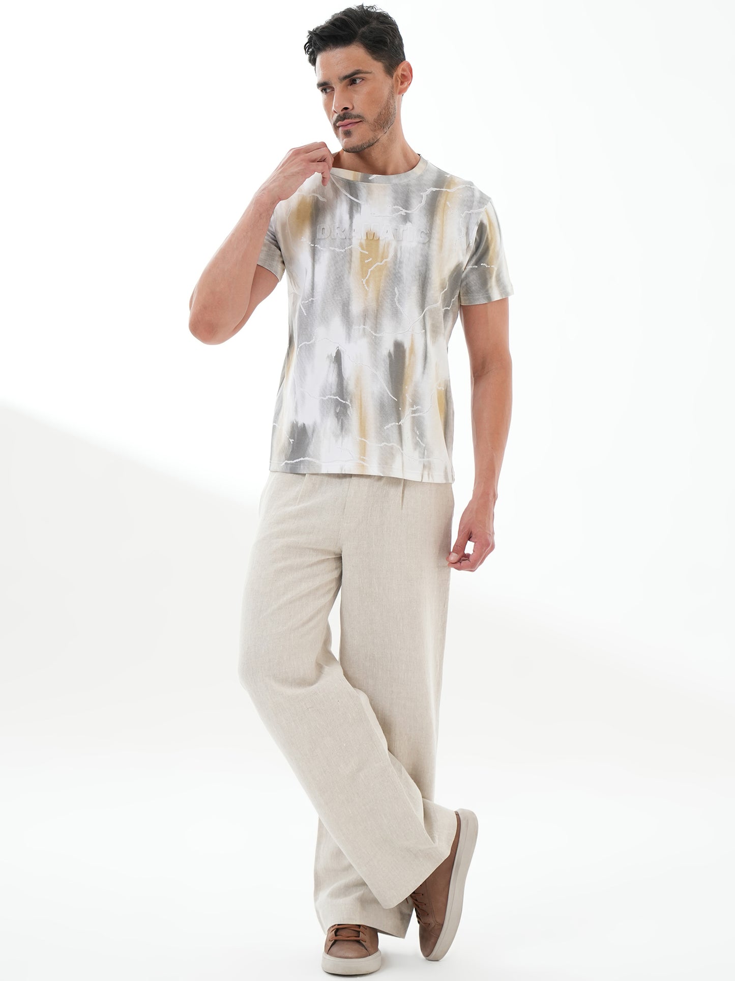 Men Printed Round Neck T-shirt White Black