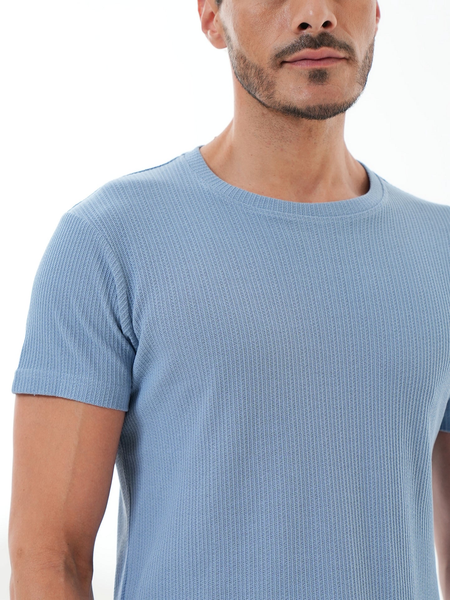 Men Solid Round Neck T-shirt Sky Blue