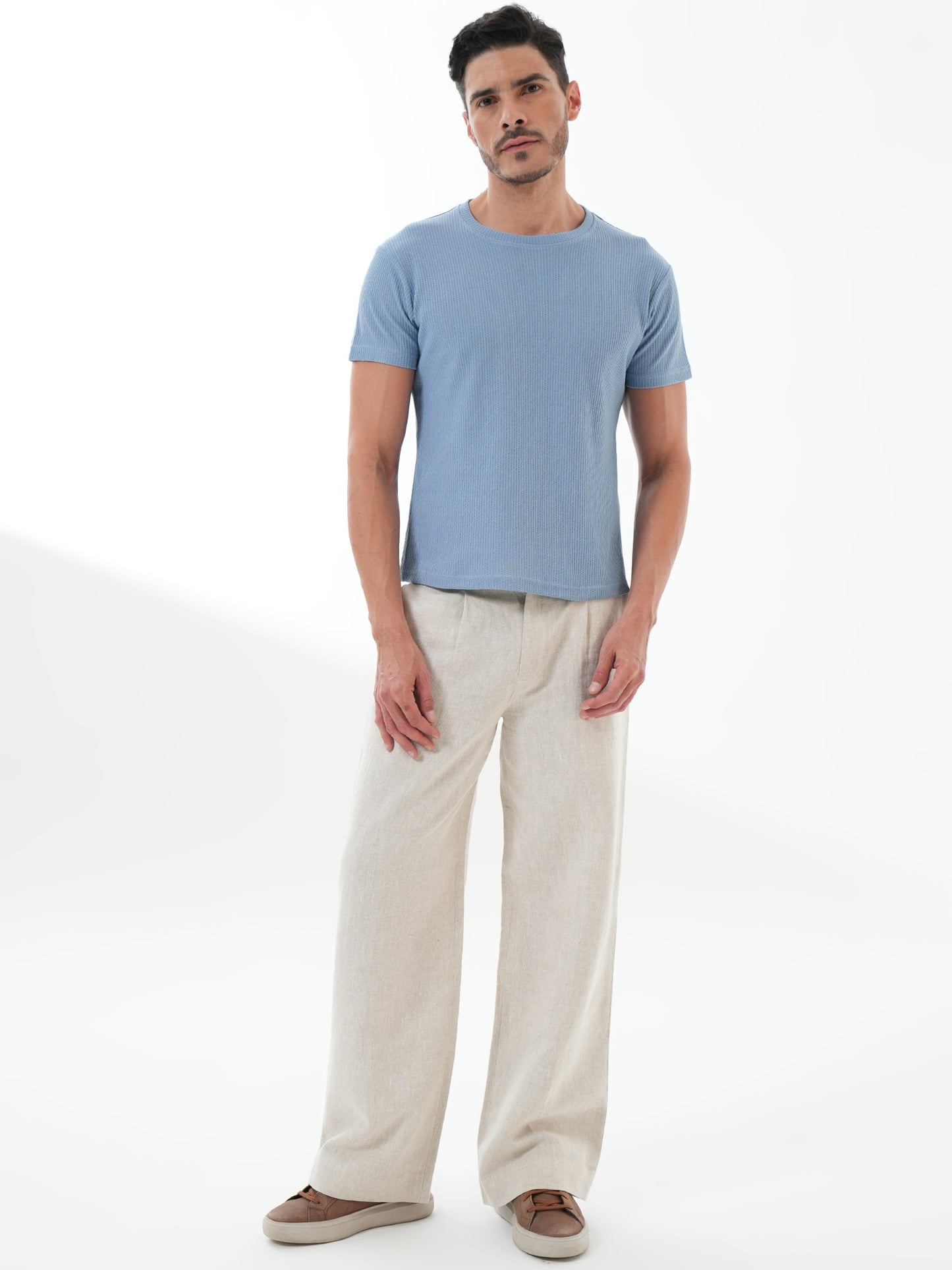 Men Solid Round Neck T-shirt Sky Blue