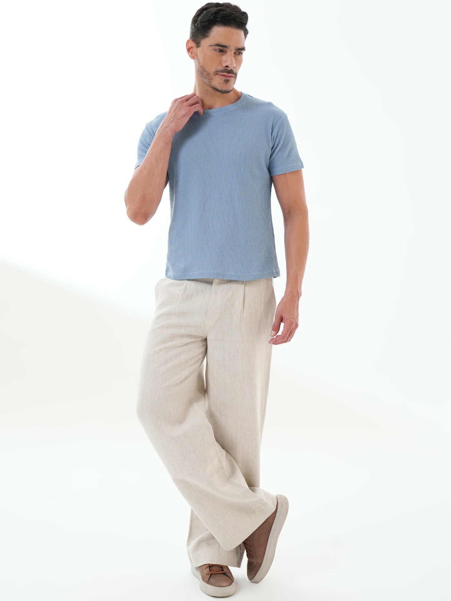 Men Solid Round Neck T-shirt Sky Blue