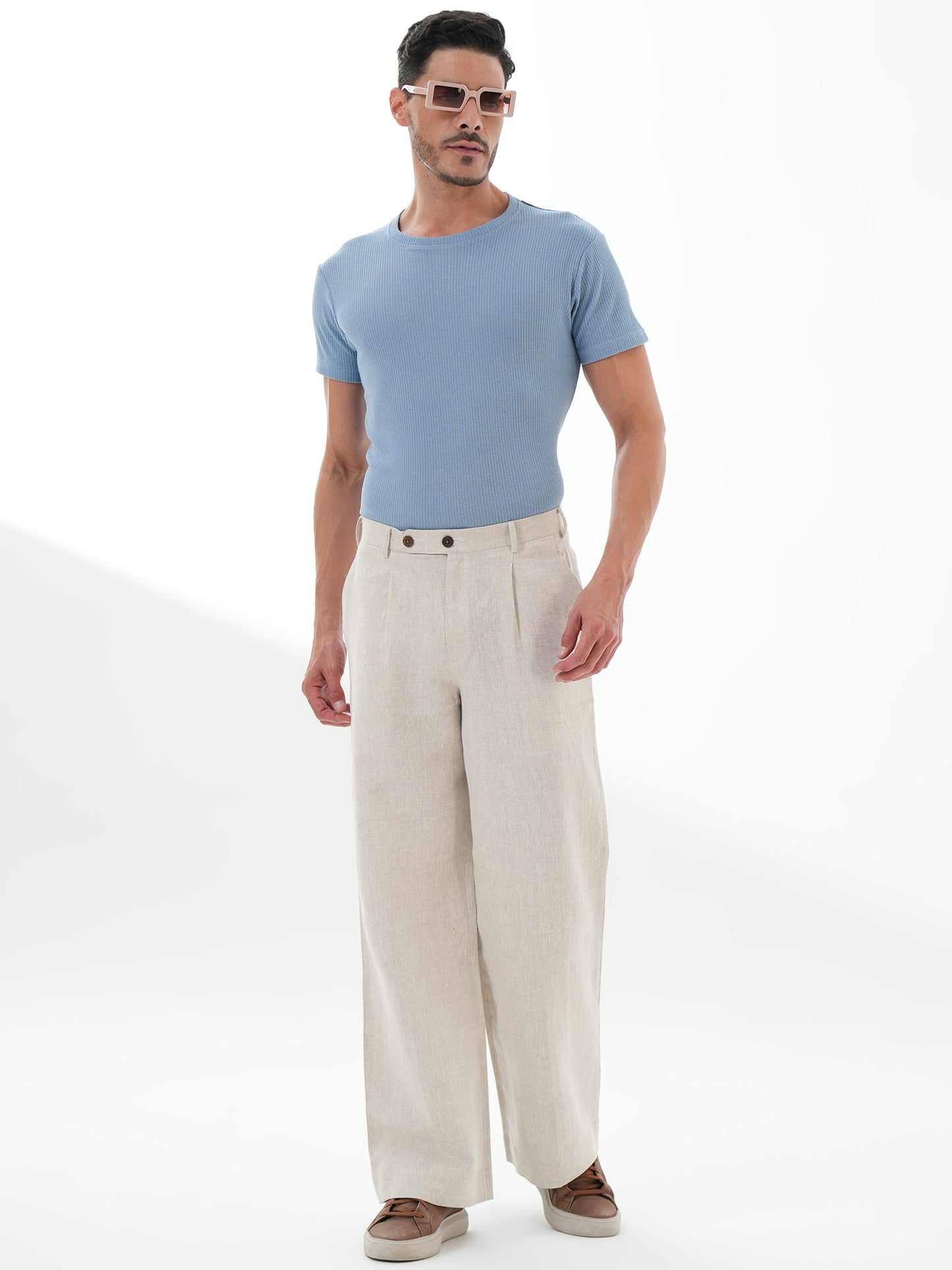 Men Solid Round Neck T-shirt Sky Blue
