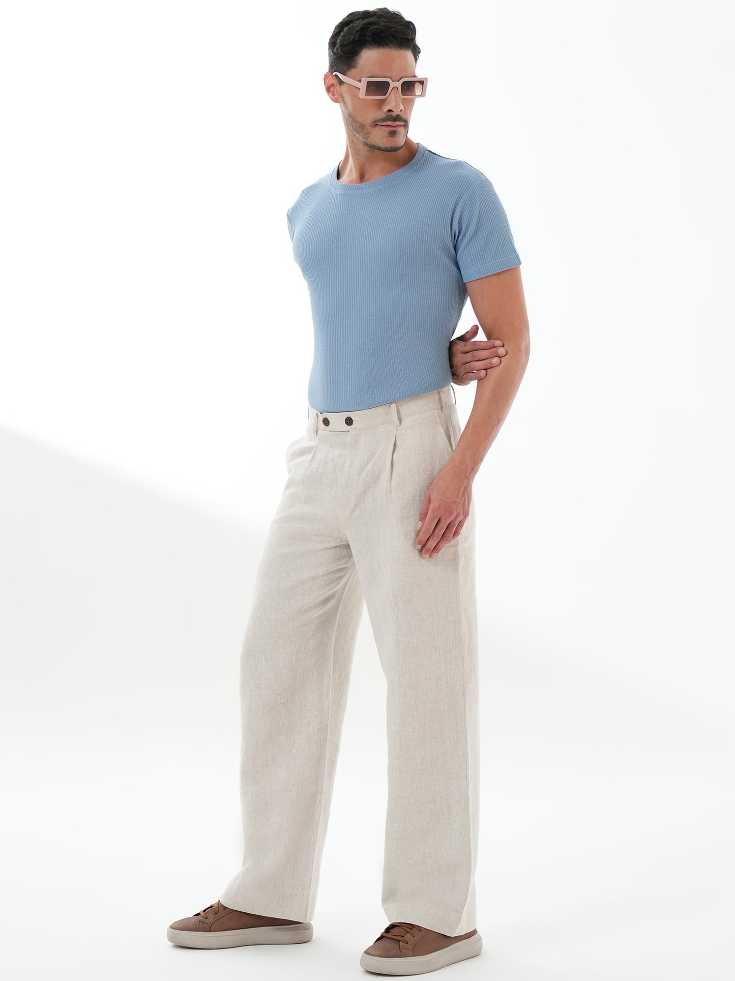 Men Solid Round Neck T-shirt Sky Blue