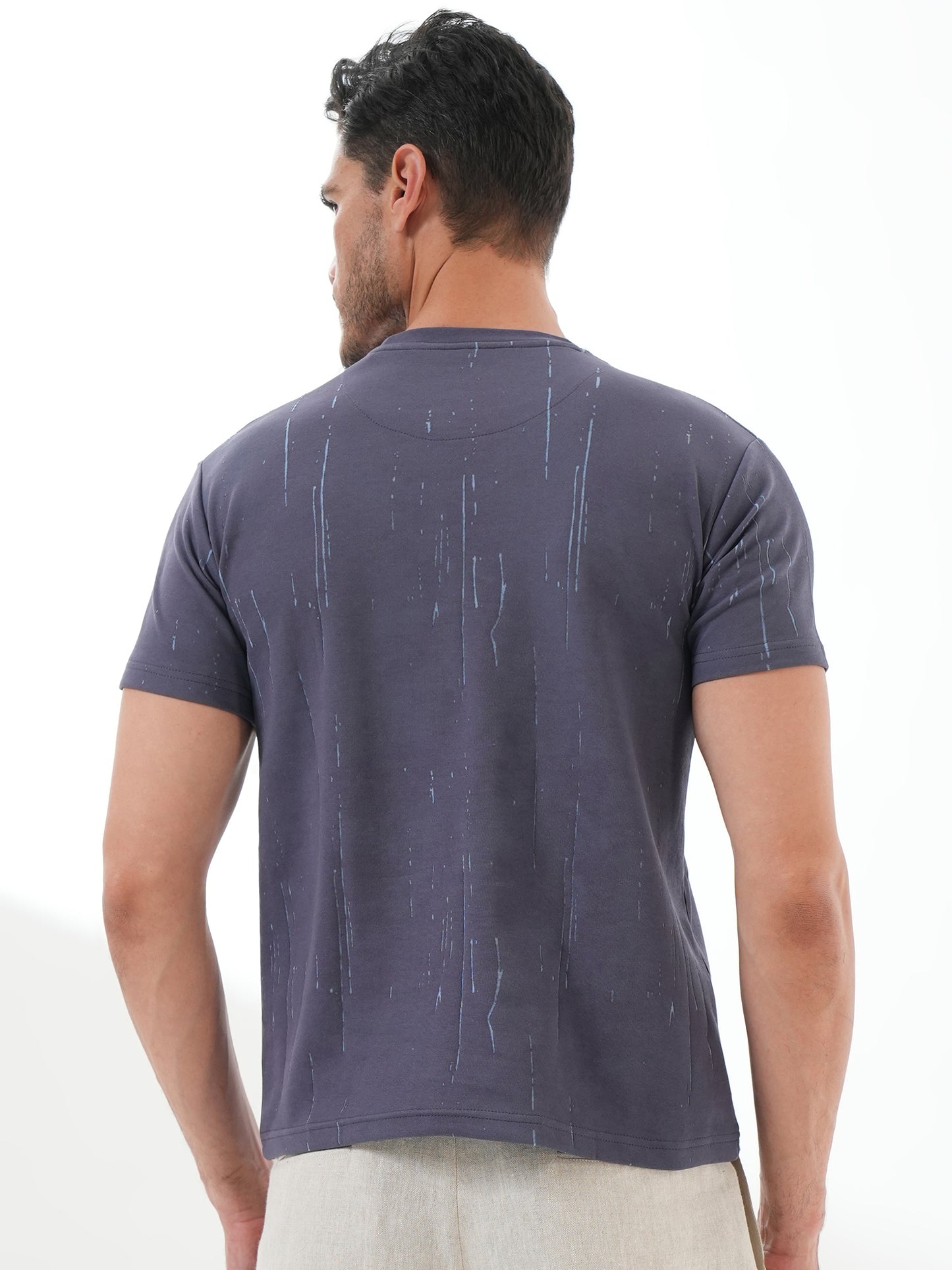 Men Textured Round Neck T-shirt Blue - Reprise