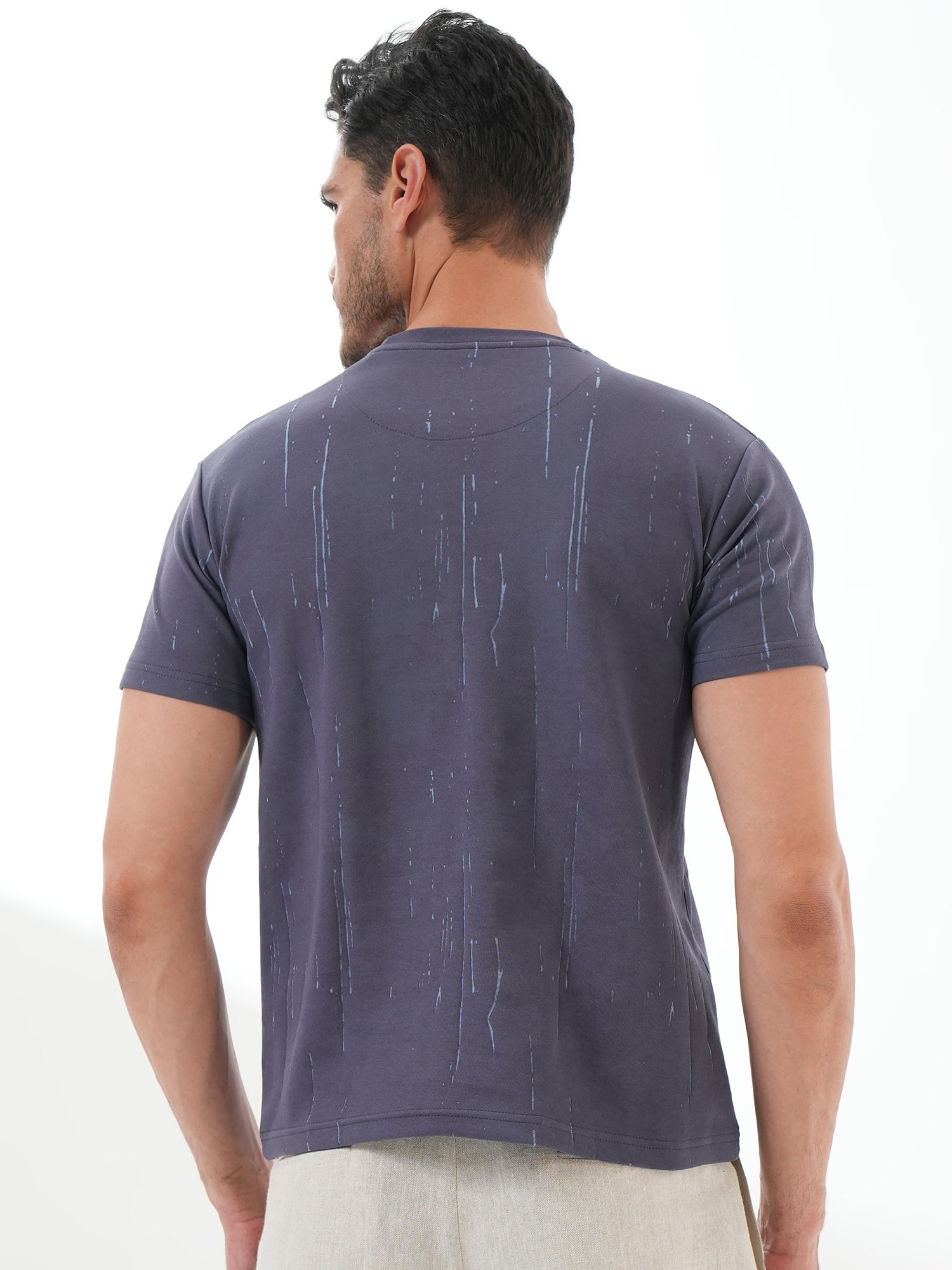 Men Textured Round Neck T-shirt Blue - Reprise