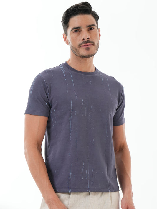 Men Textured Round Neck T-shirt Blue