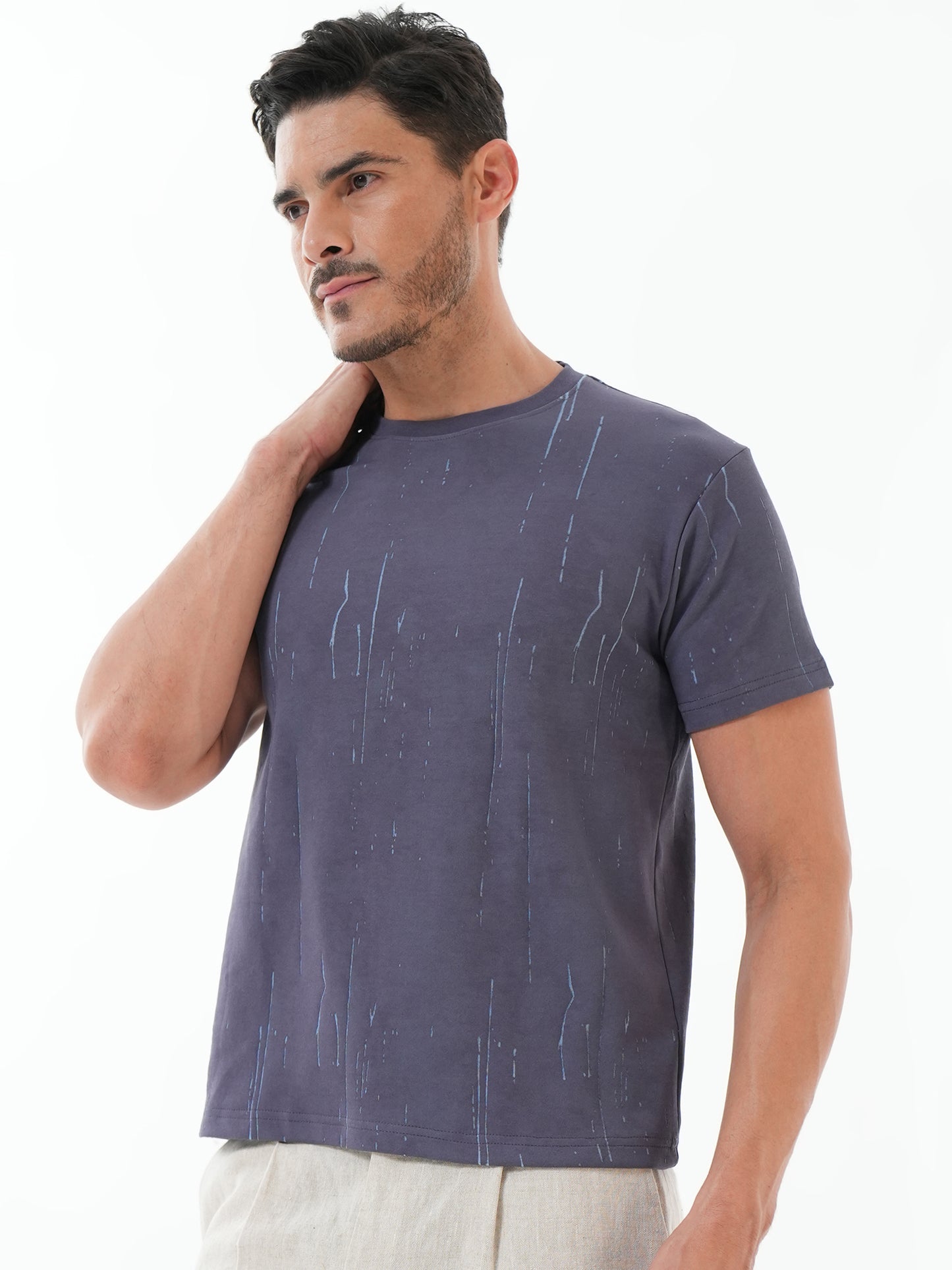 Men Textured Round Neck T-shirt Blue - Reprise