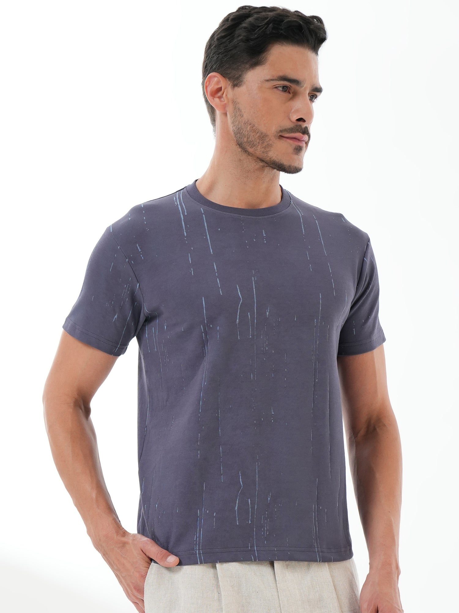 Men Textured Round Neck T-shirt Blue - Reprise