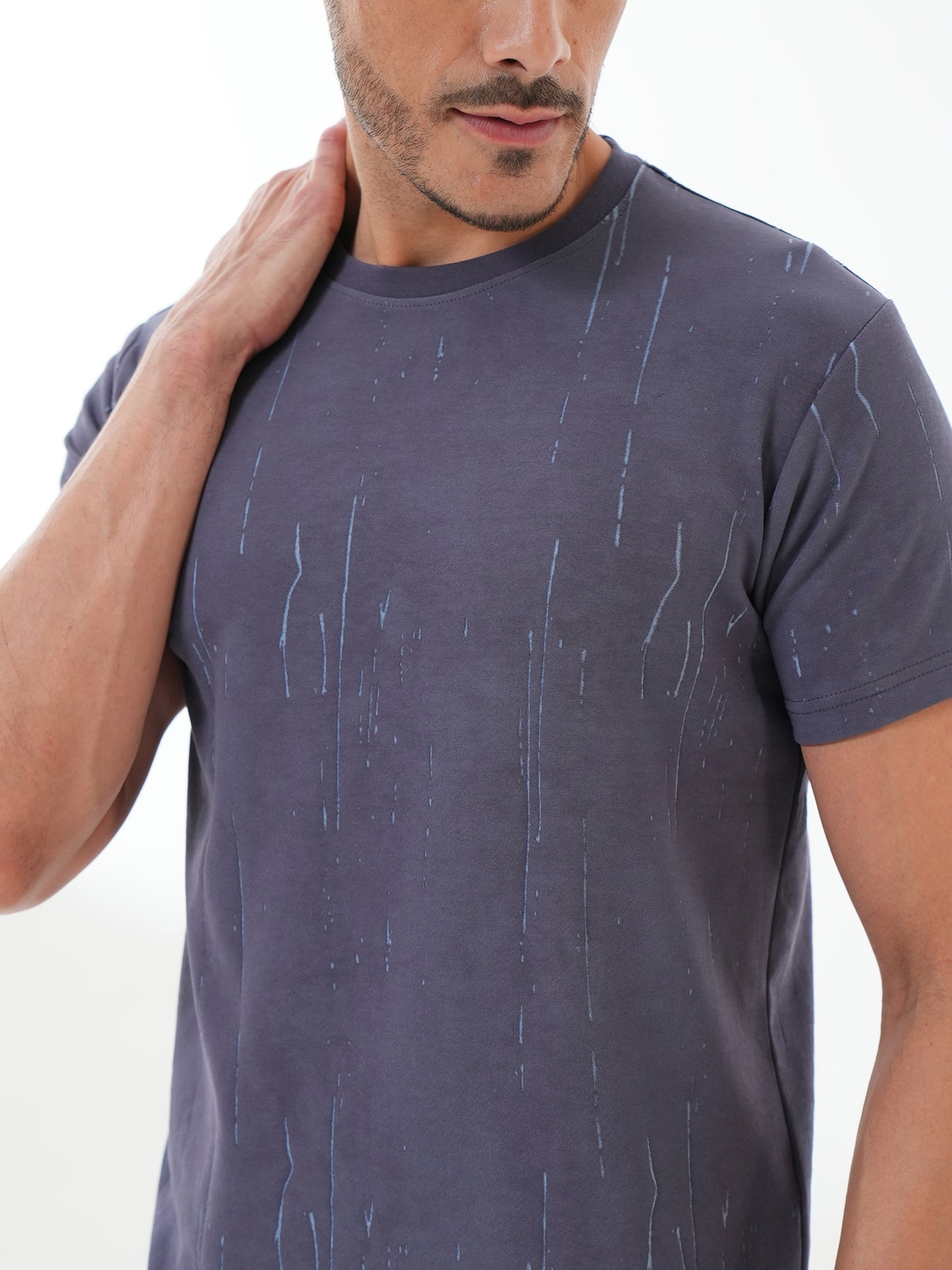 Men Textured Round Neck T-shirt Blue - Reprise