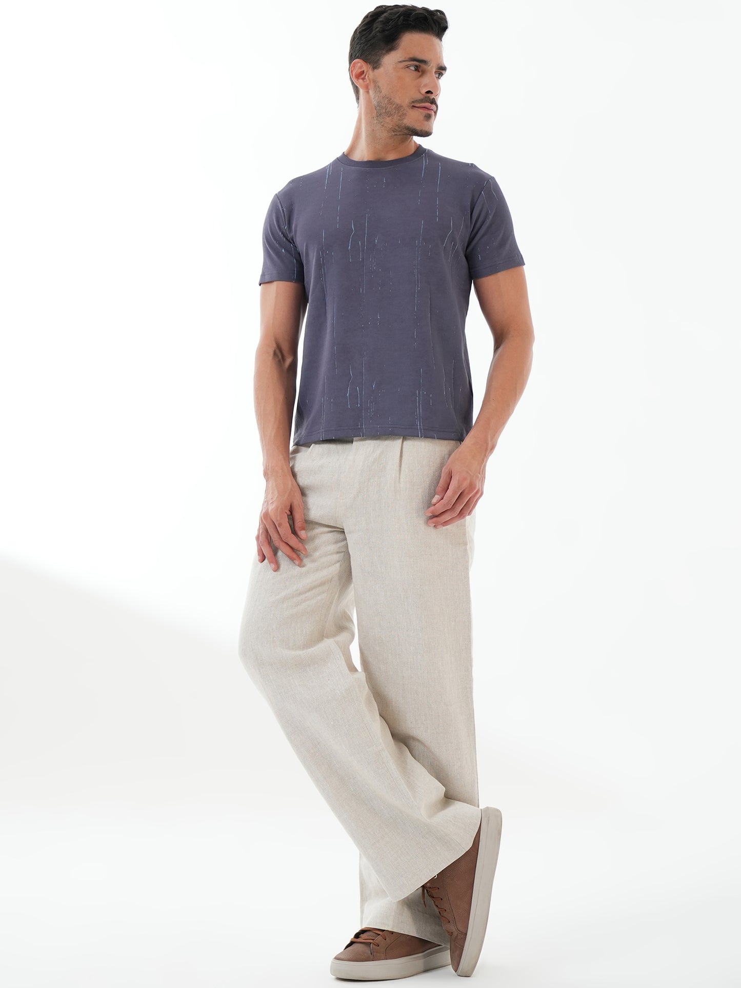 Men Textured Round Neck T-shirt Blue - Reprise