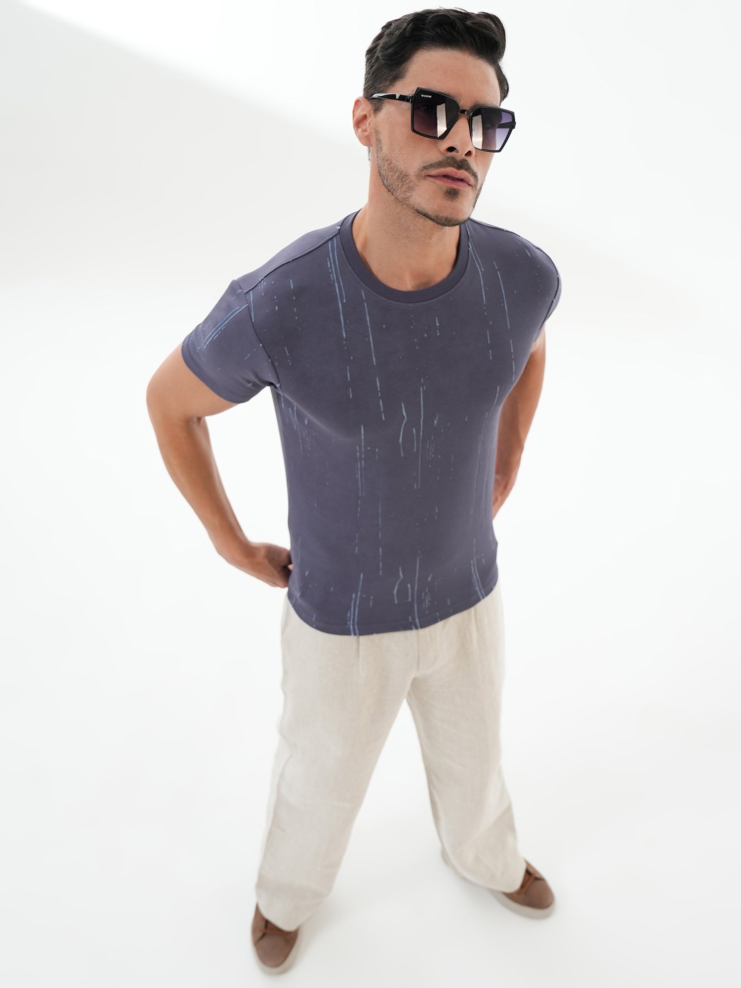 Men Textured Round Neck T-shirt Blue - Reprise