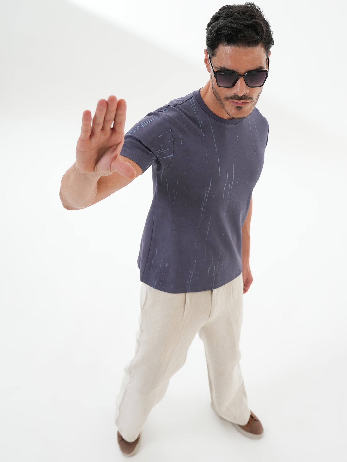 Men Textured Round Neck T-shirt Blue - Reprise