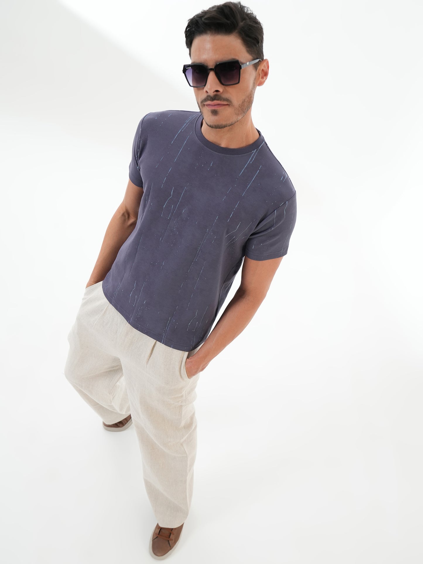 Men Textured Round Neck T-shirt Blue - Reprise
