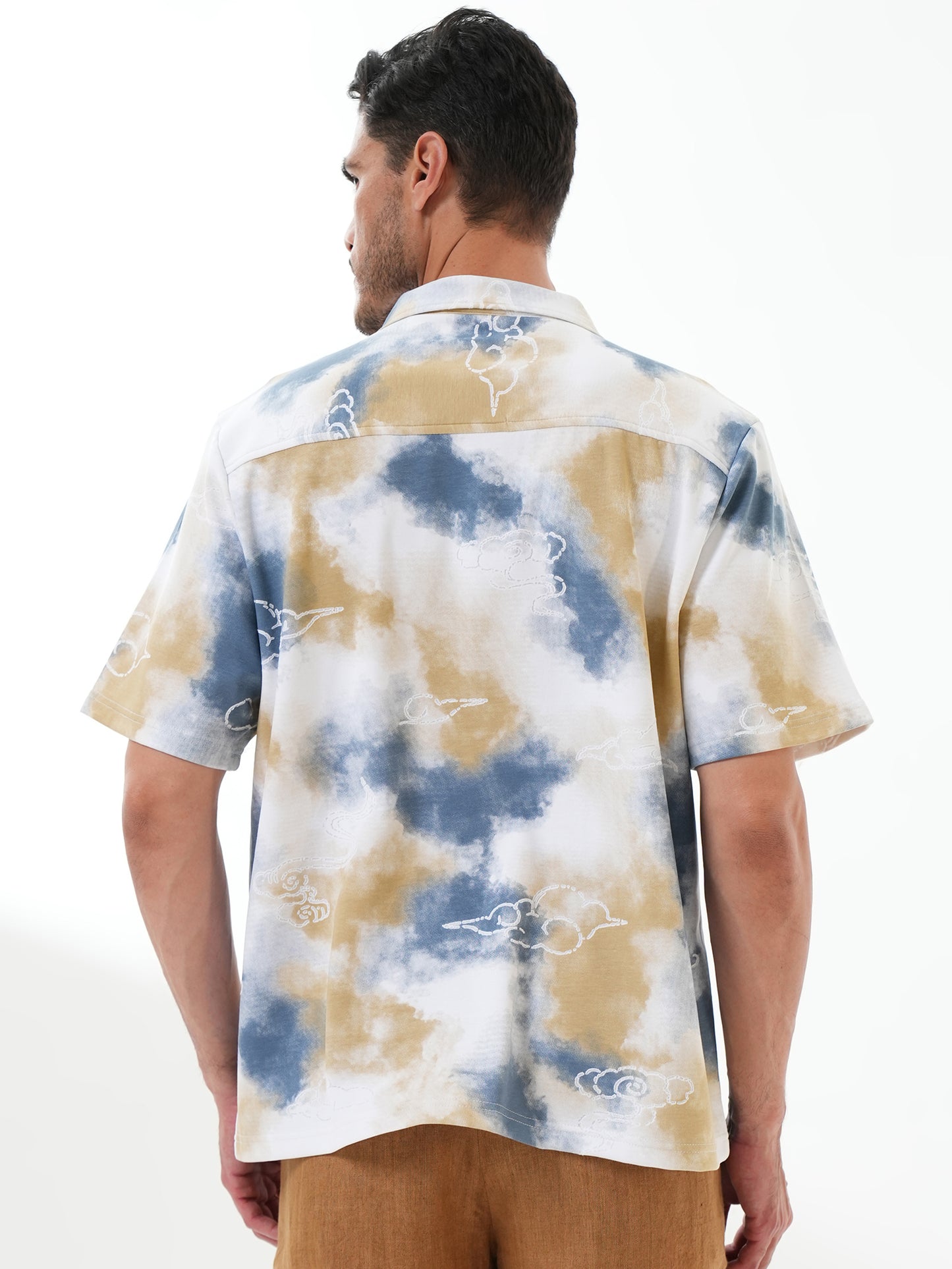 Men Self Design Printed Half Sleeve Shirt Blue - Reprise