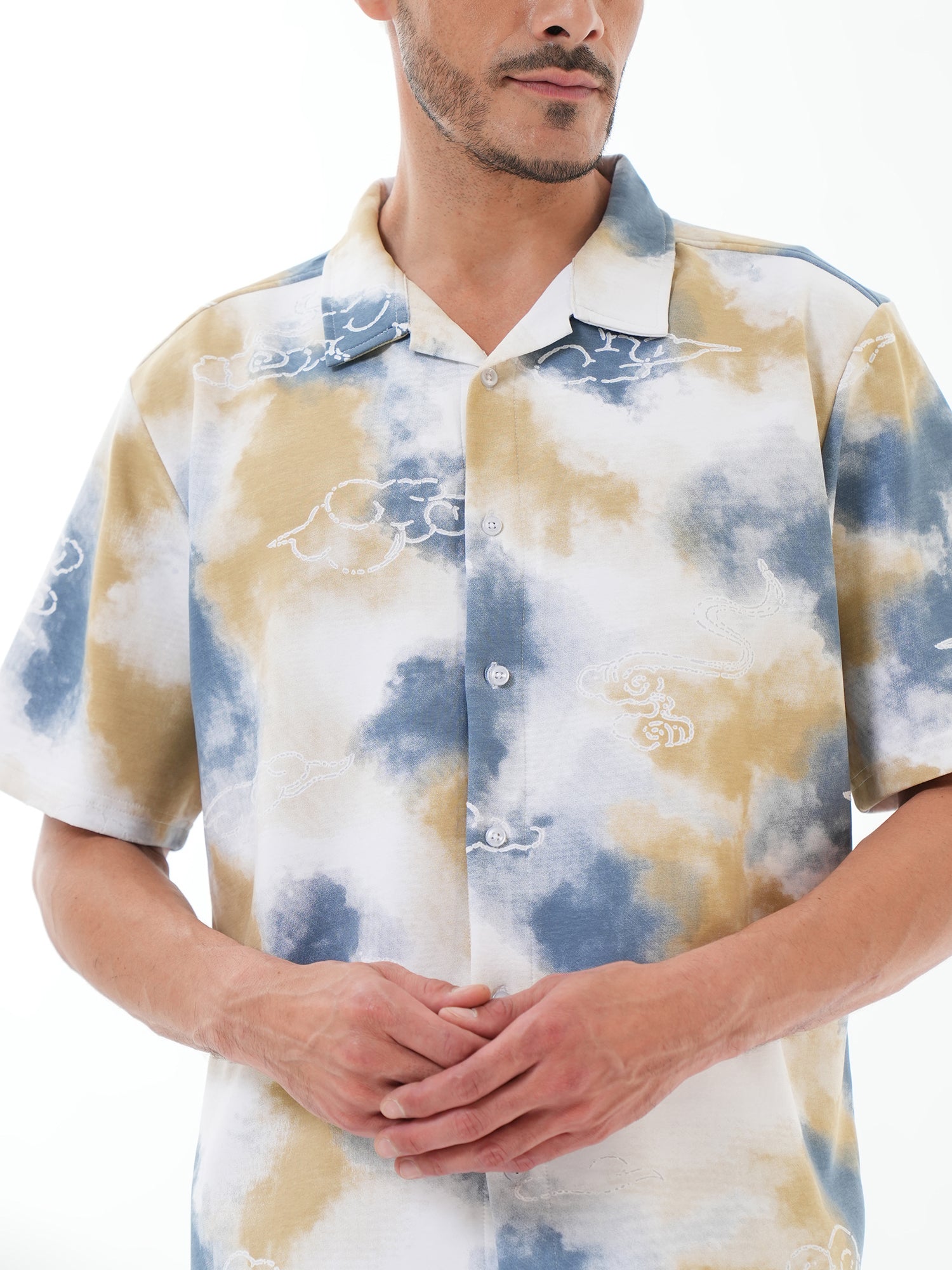 Men Self Design Printed Half Sleeve Shirt Blue - Reprise