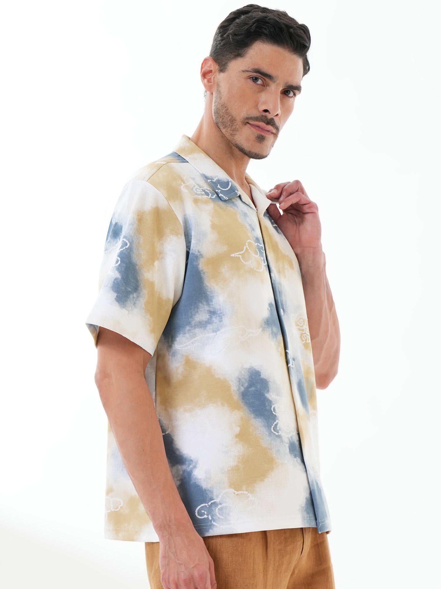 Men Self Design Printed Half Sleeve Shirt Blue - Reprise