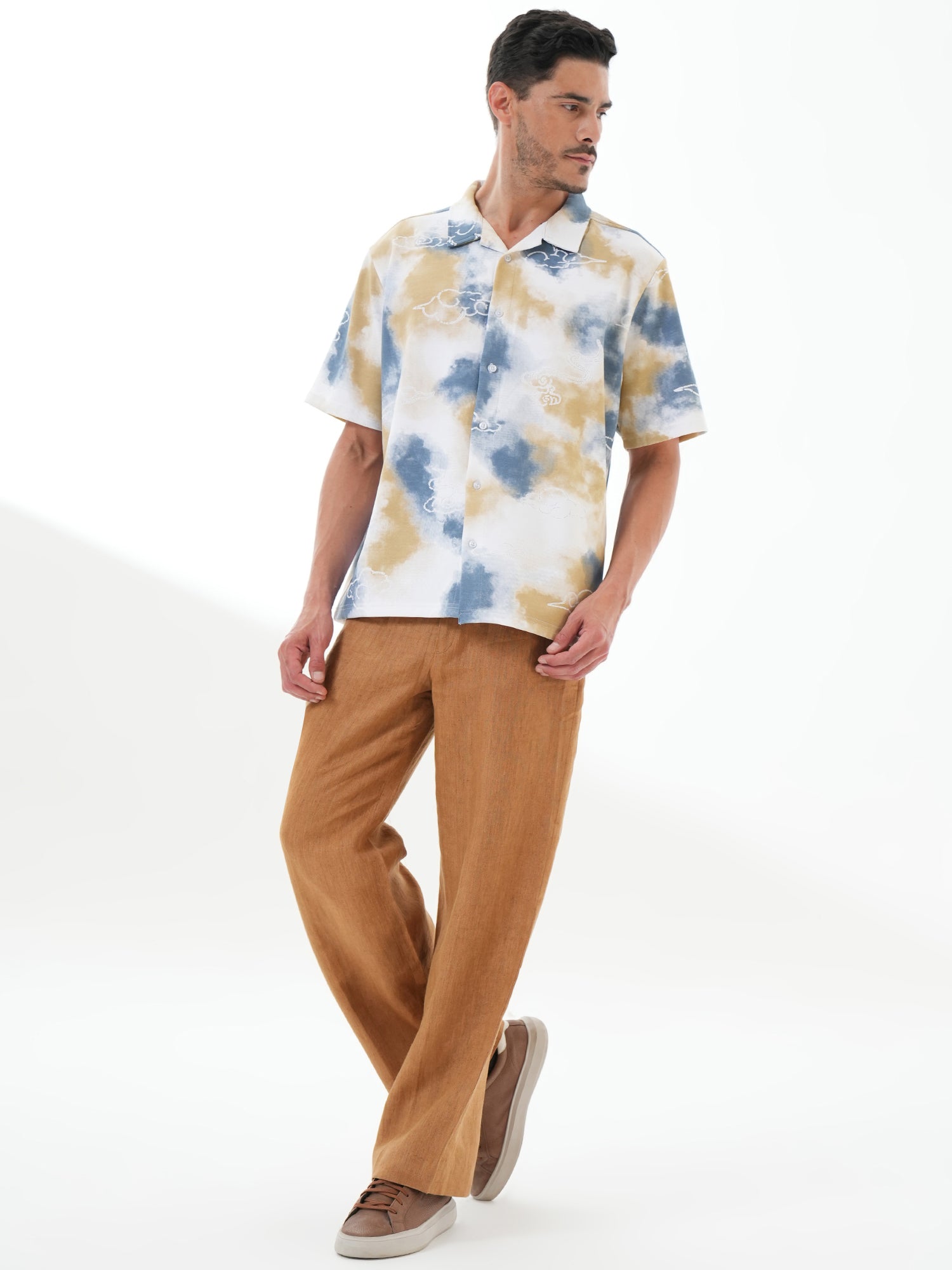 Men Self Design Printed Half Sleeve Shirt Blue - Reprise