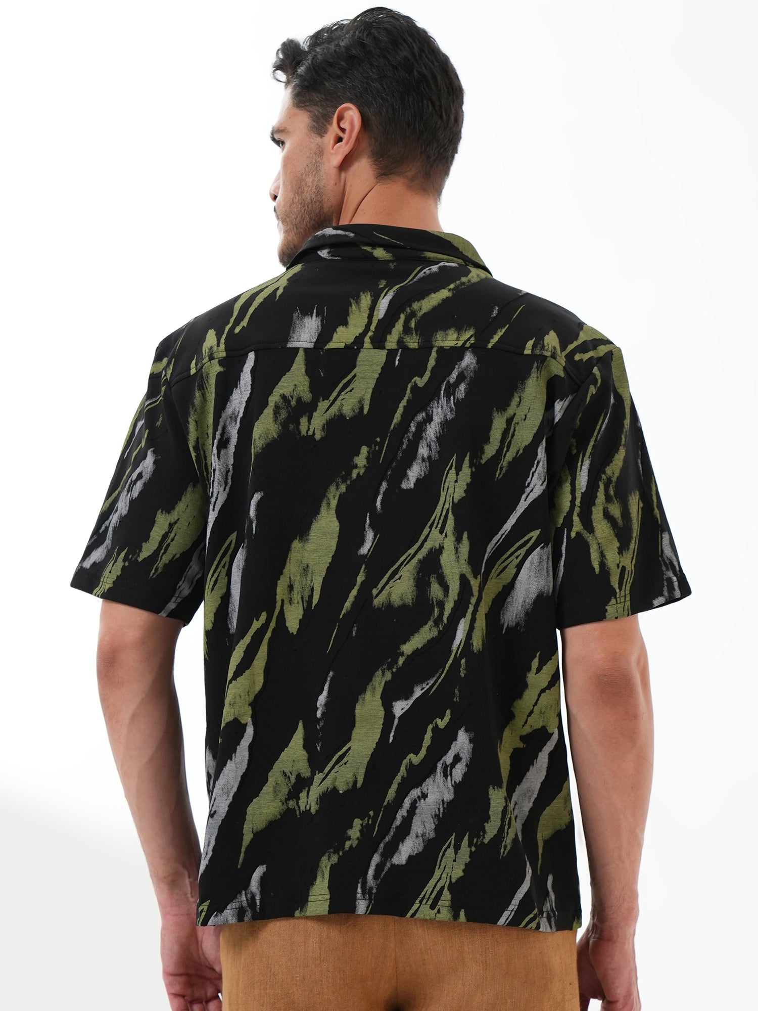 Men Self Design Printed Half Sleeve Shirt Black - Reprise