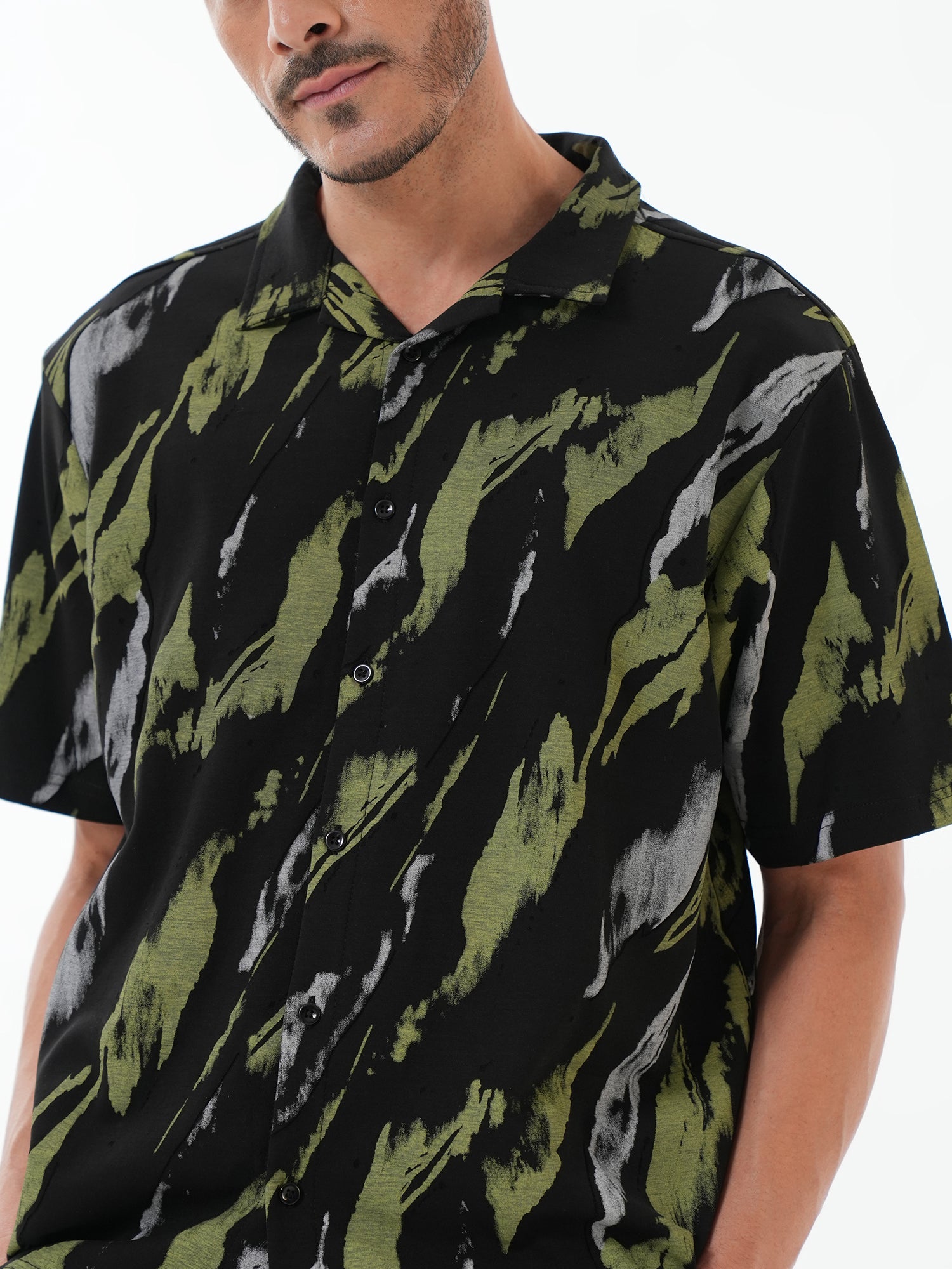 Men Self Design Printed Half Sleeve Shirt Black - Reprise