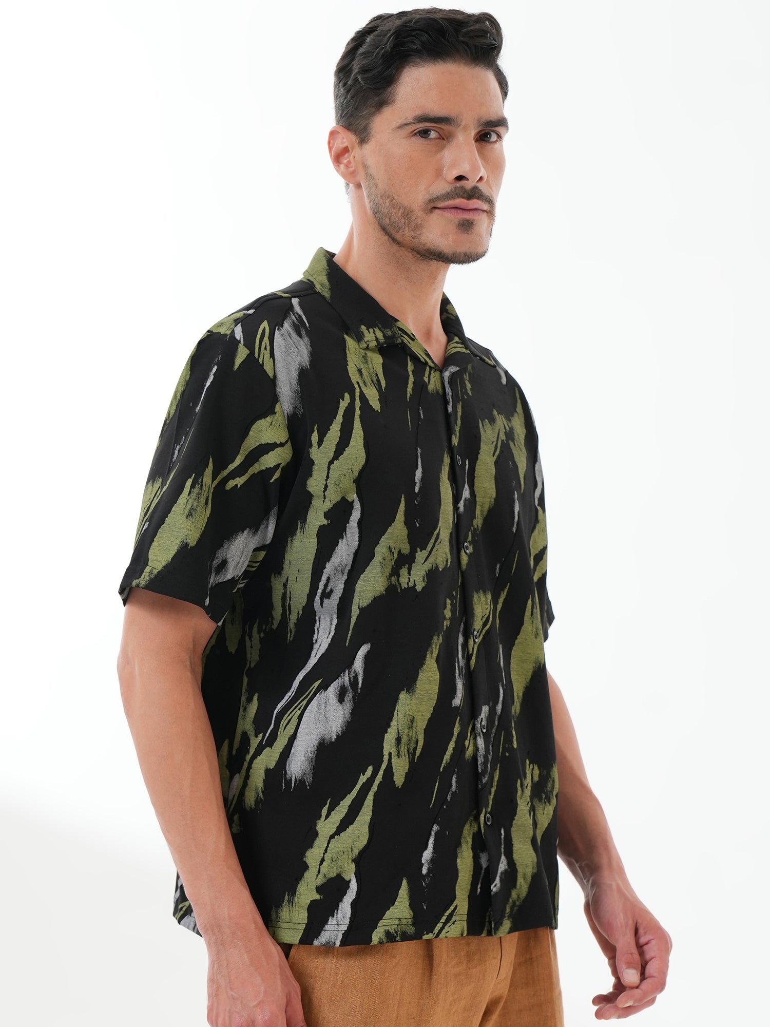 Men Self Design Printed Half Sleeve Shirt Black - Reprise