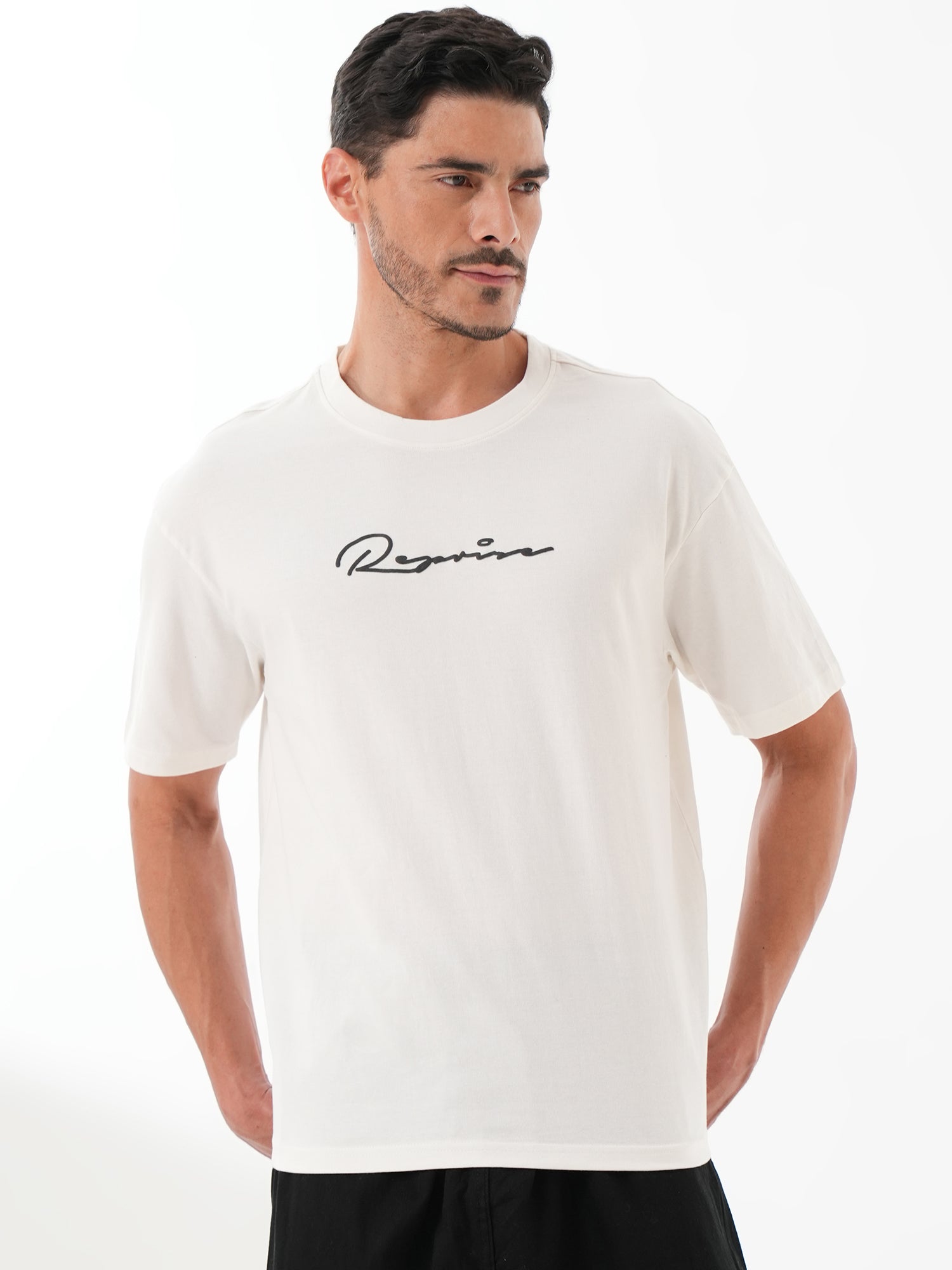 Men Oversized Printed Round Neck Drop Shoulder T-shirt White - Reprise
