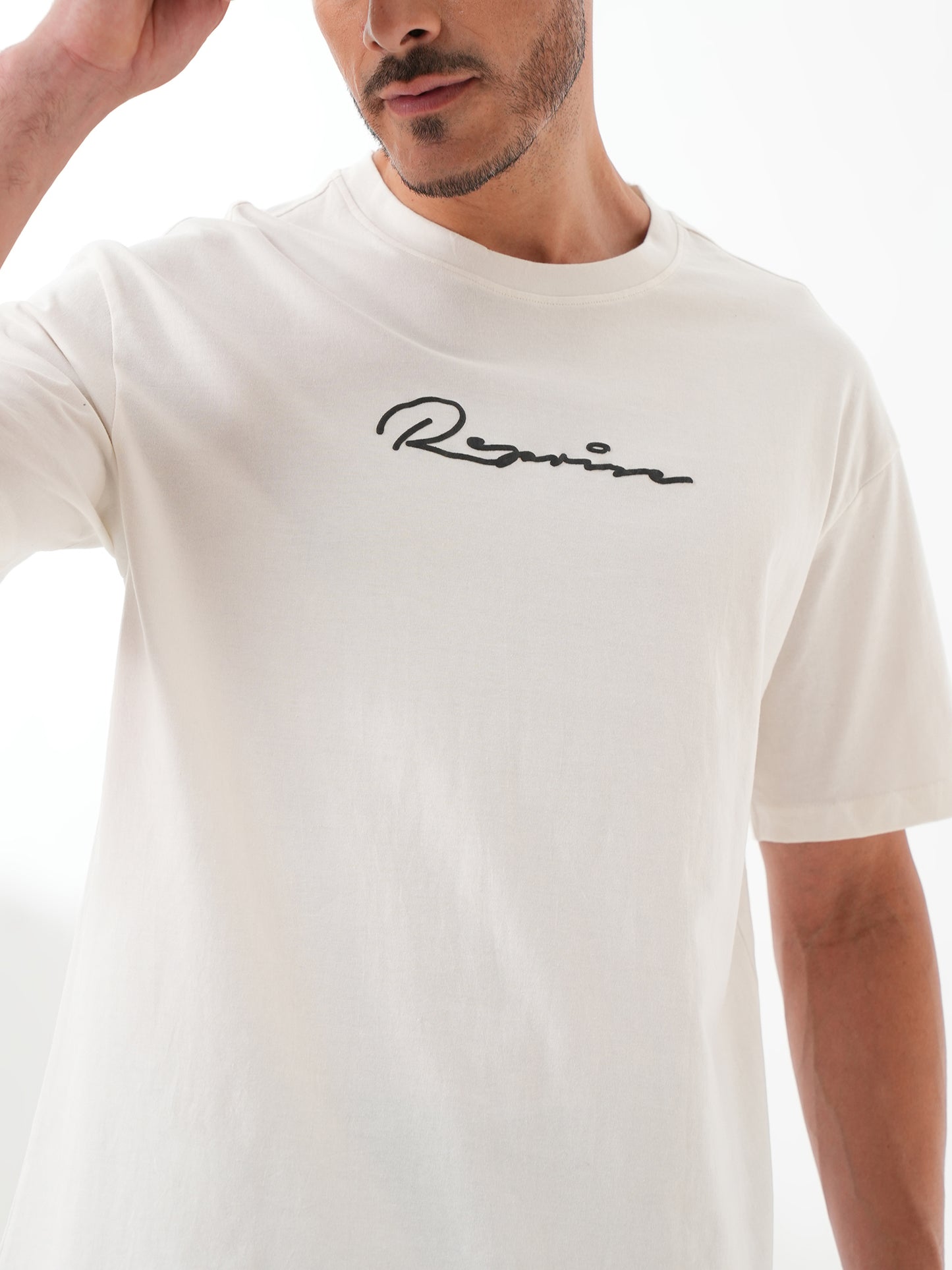 Men Oversized Printed Round Neck Drop Shoulder T-shirt White - Reprise