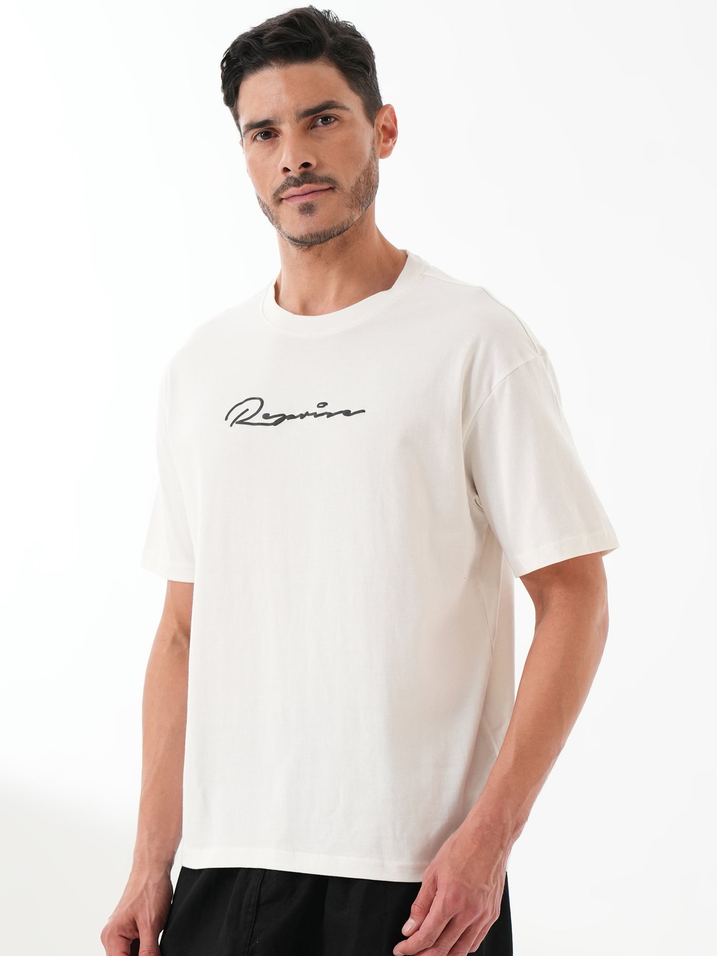 Men Oversized Printed Round Neck Drop Shoulder T-shirt White - Reprise