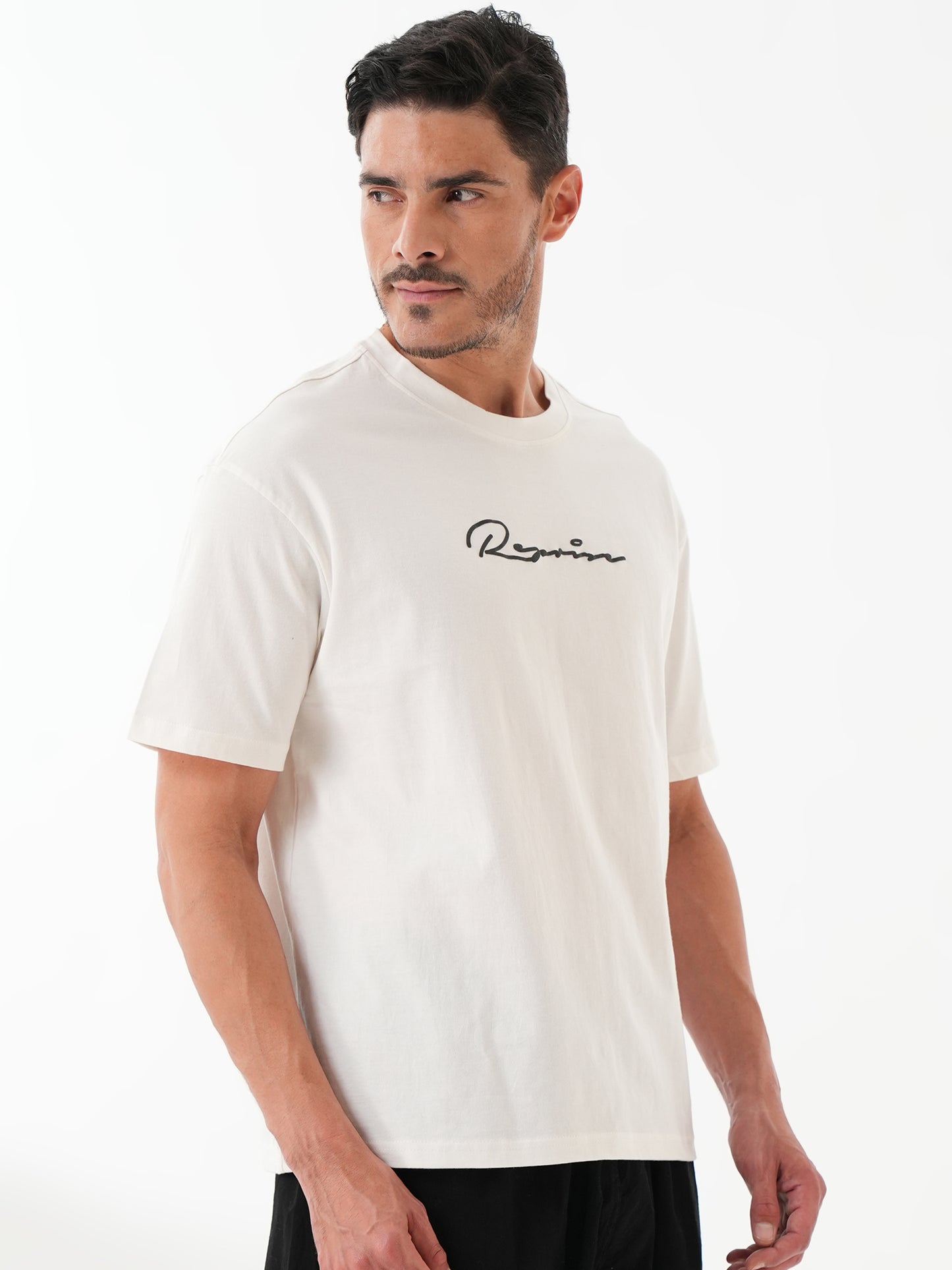 Men Oversized Printed Round Neck Drop Shoulder T-shirt White - Reprise
