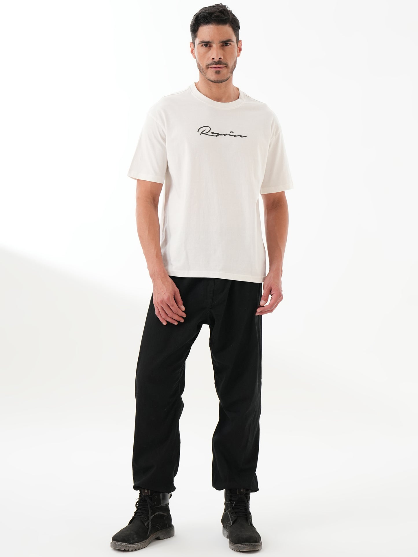Men Oversized Printed Round Neck Drop Shoulder T-shirt White - Reprise