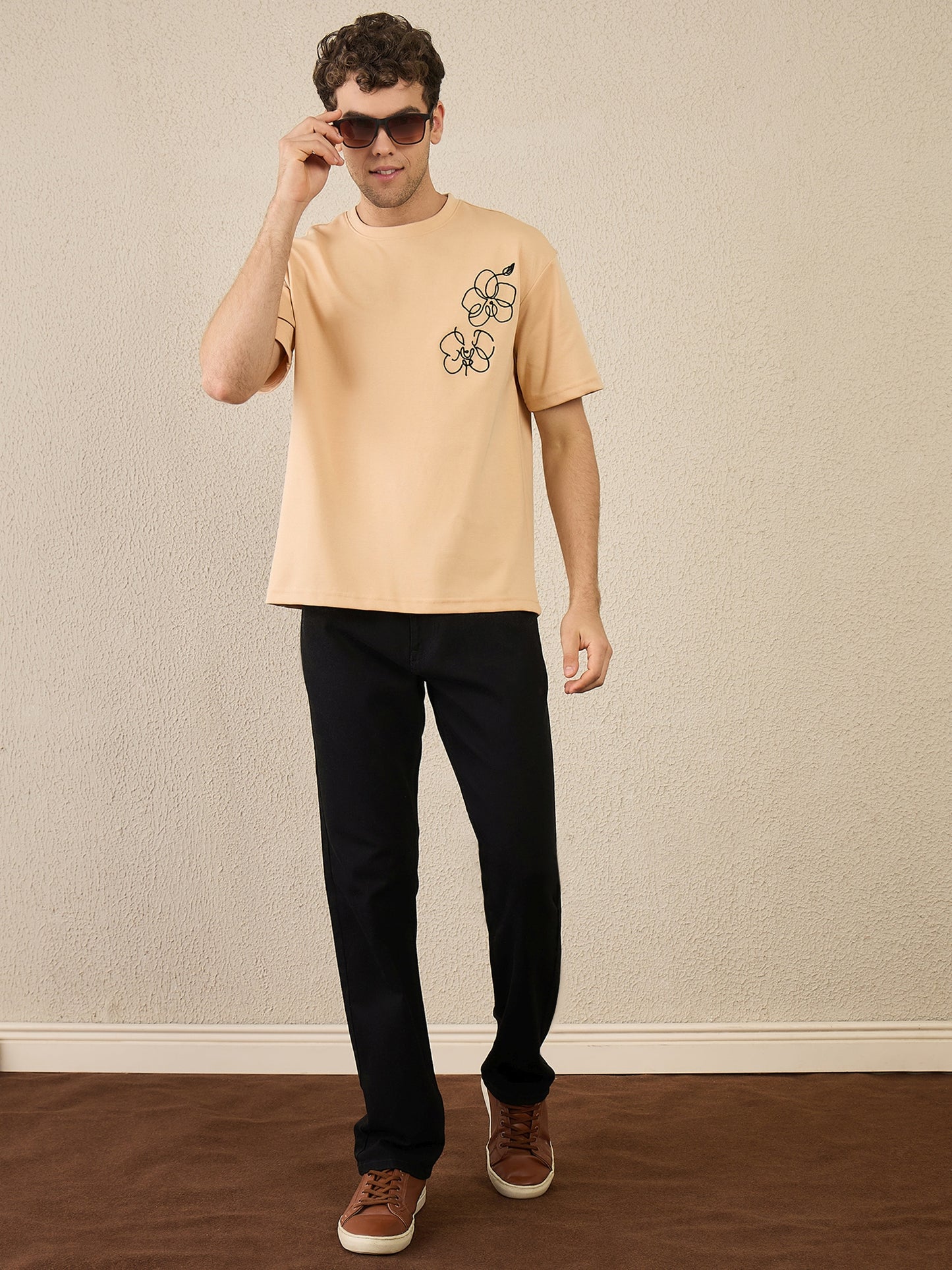 Light Orange Embroidered OVersize Tshirt