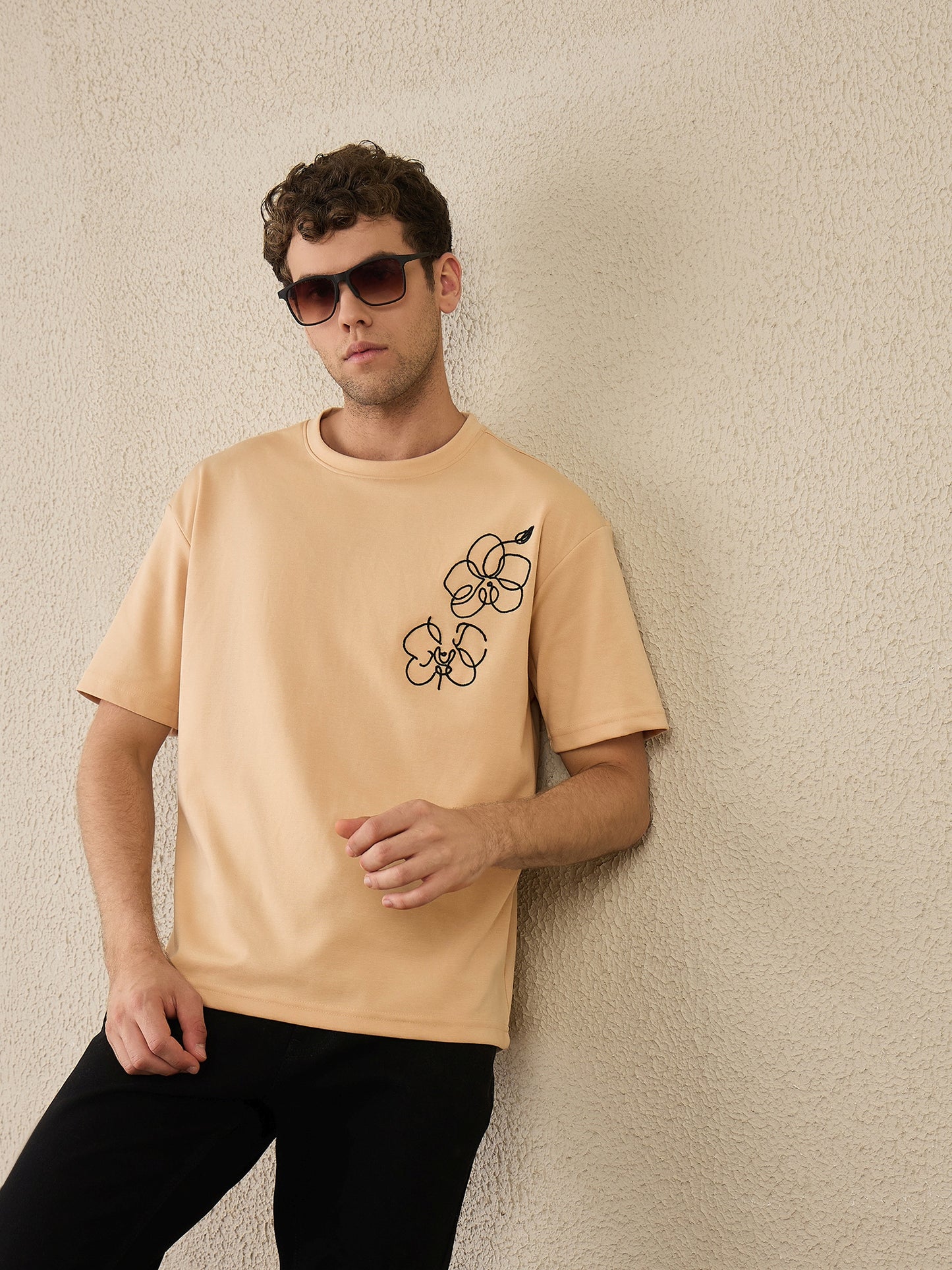 Light Orange Embroidered OVersize Tshirt