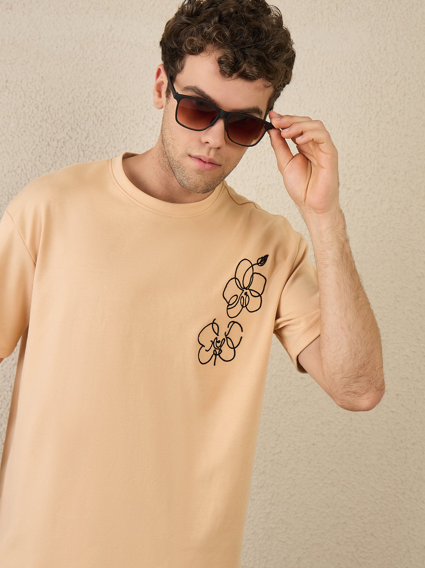 Light Orange Embroidered OVersize Tshirt