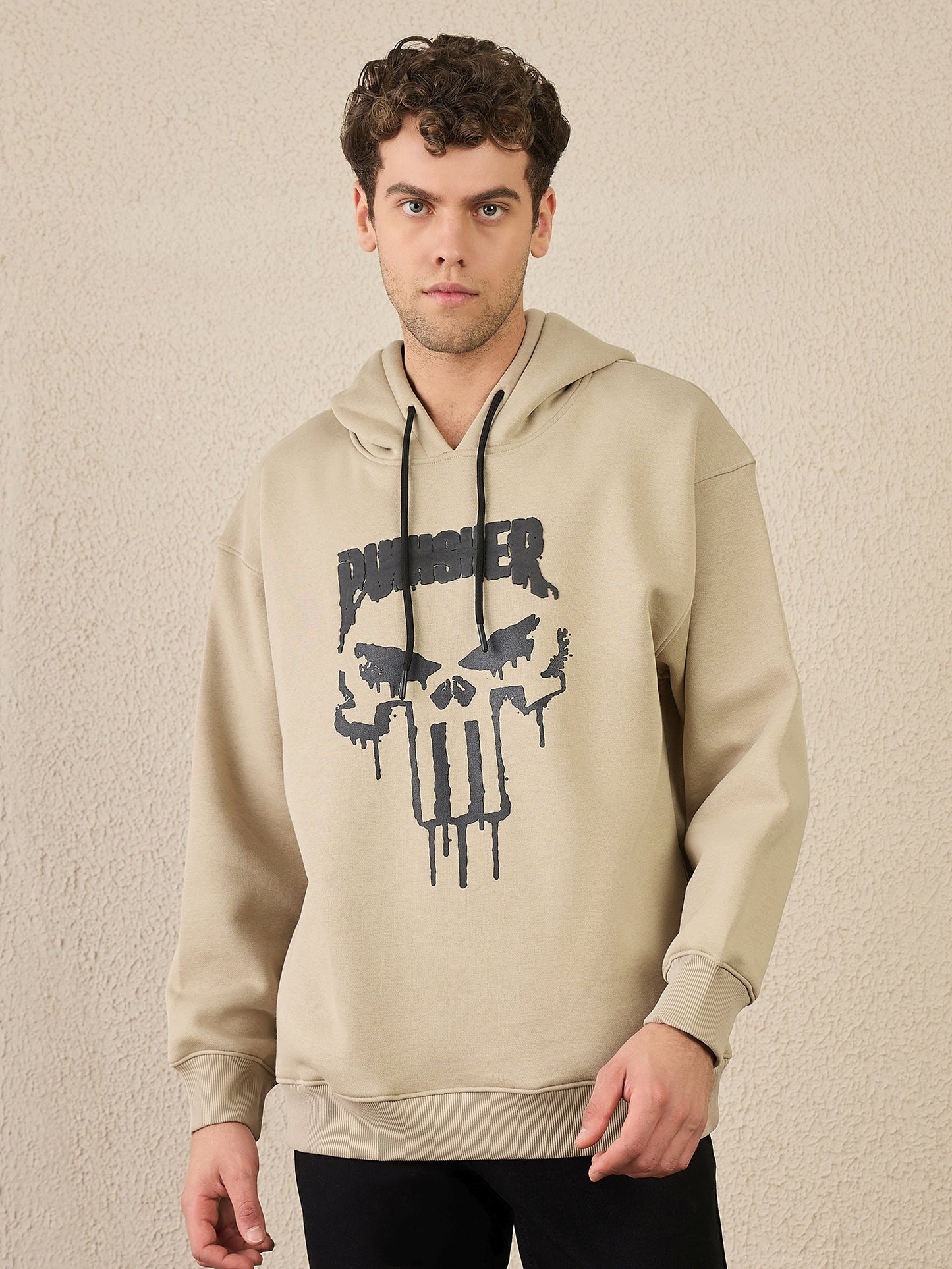 Reprise X Punisher  Beige Oversize Printed Hoodie
