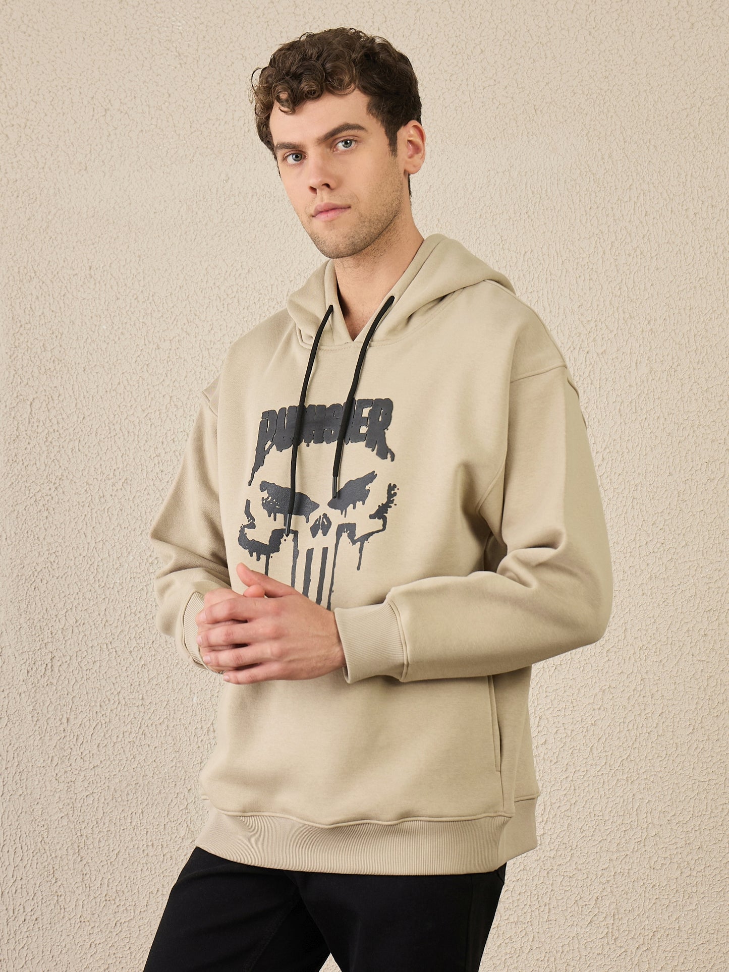 Reprise X Punisher  Beige Oversize Printed Hoodie