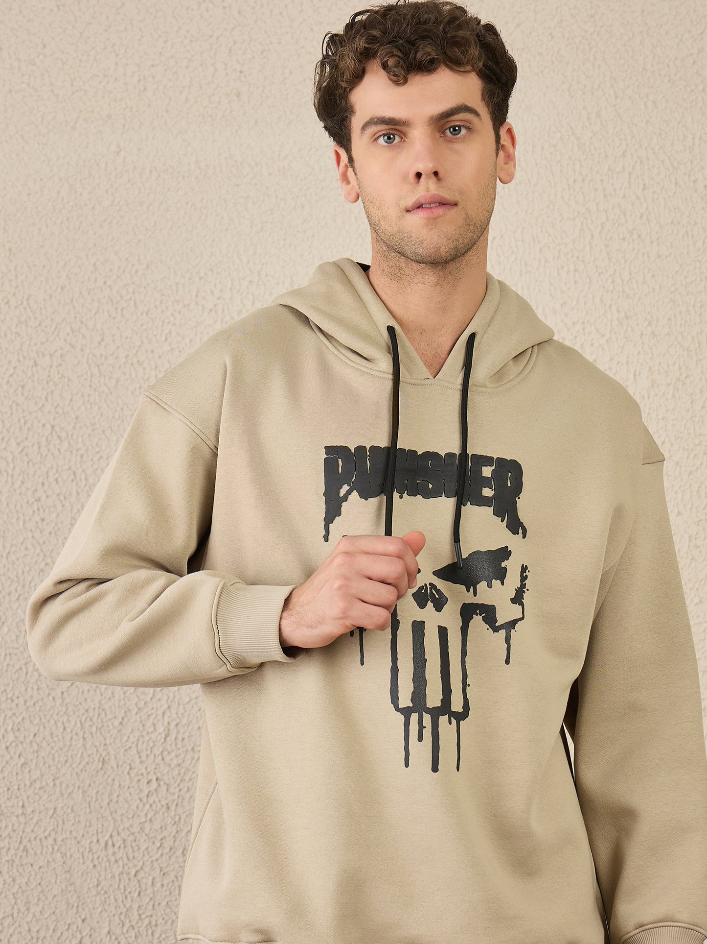 Reprise X Punisher  Beige Oversize Printed Hoodie