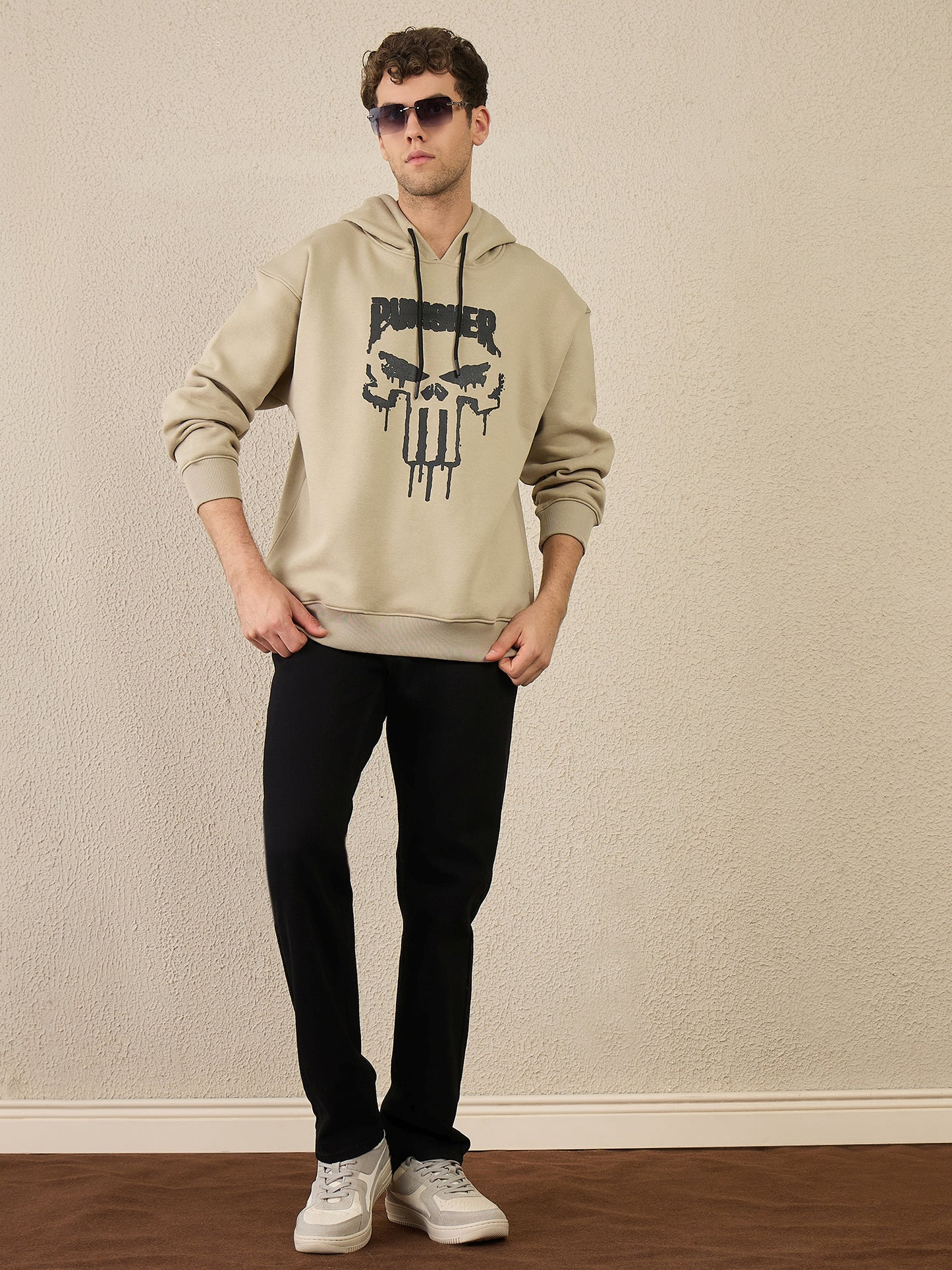 Reprise X Punisher  Beige Oversize Printed Hoodie