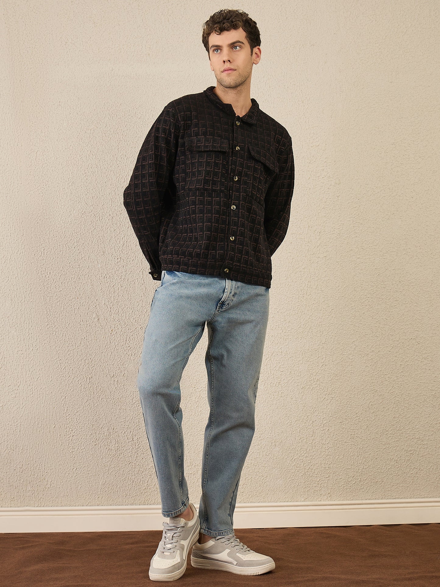 Dark Brown Textured Buttoned Shacket