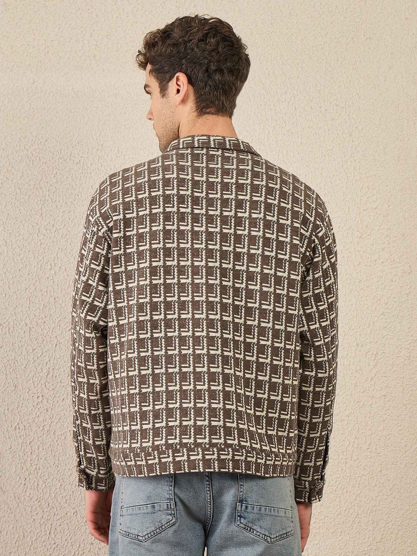 Brown Textured  Buttoned Shacket