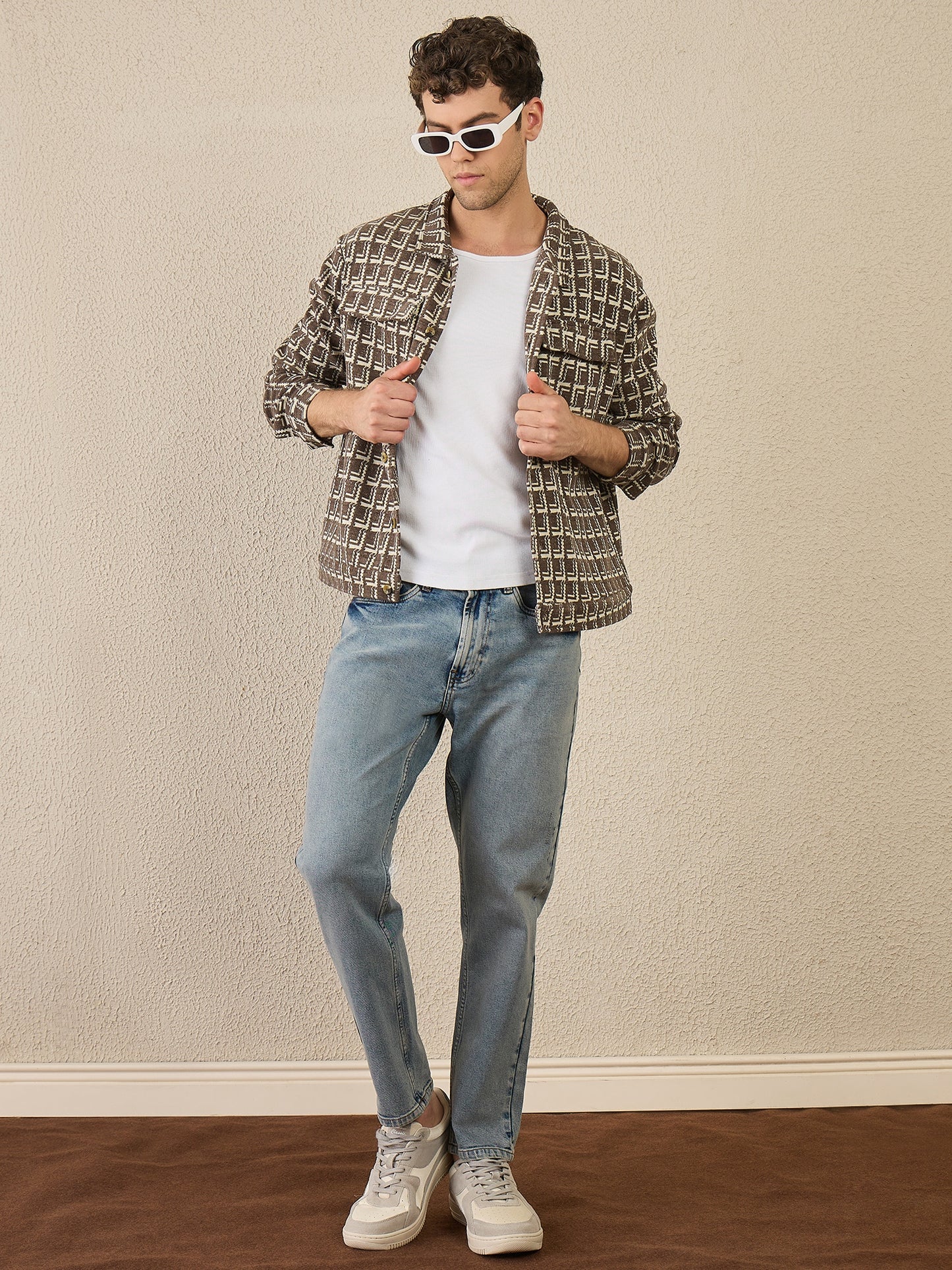 Brown Textured  Buttoned Shacket