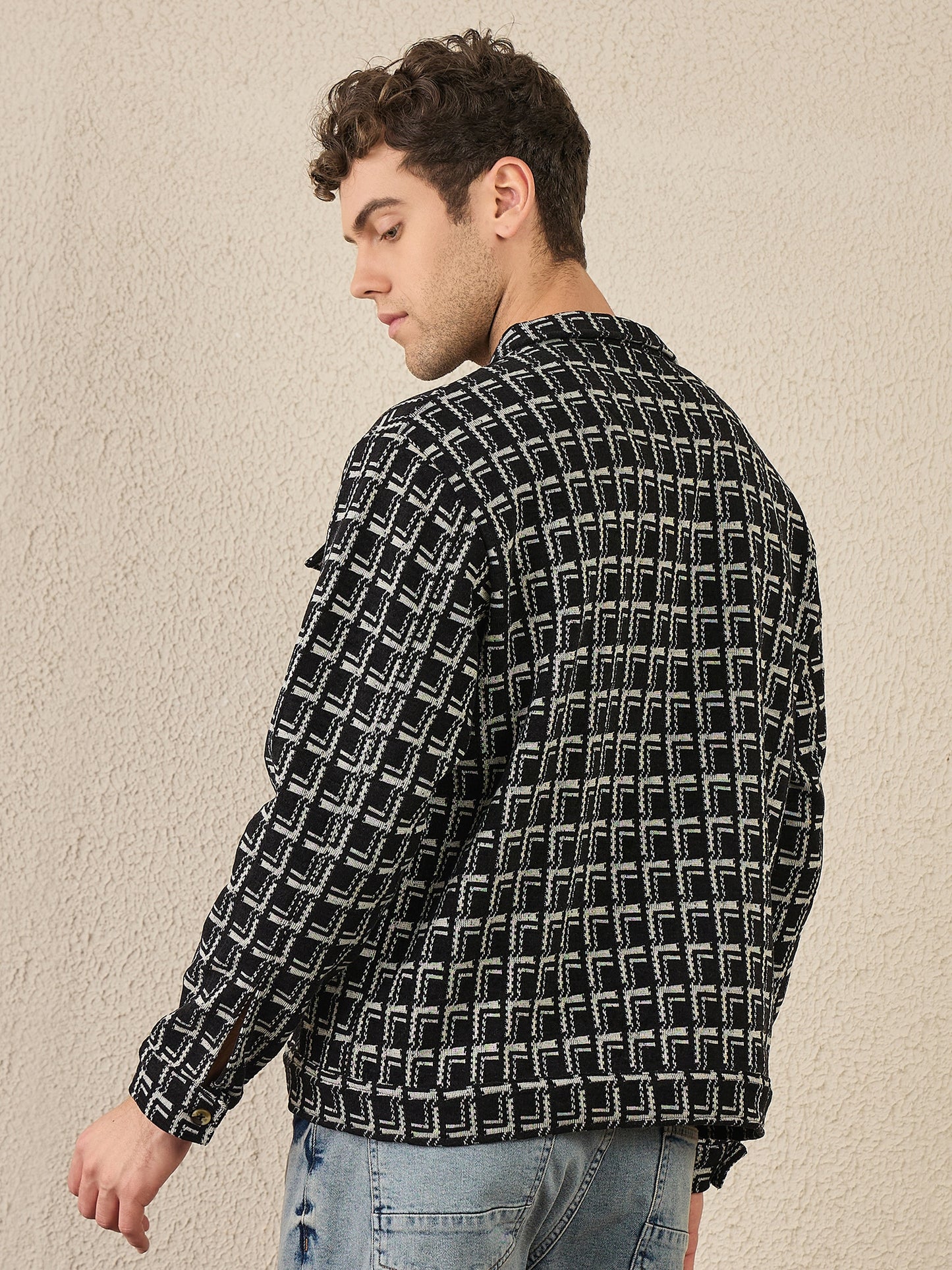 Black Textured Buttoned Shacket